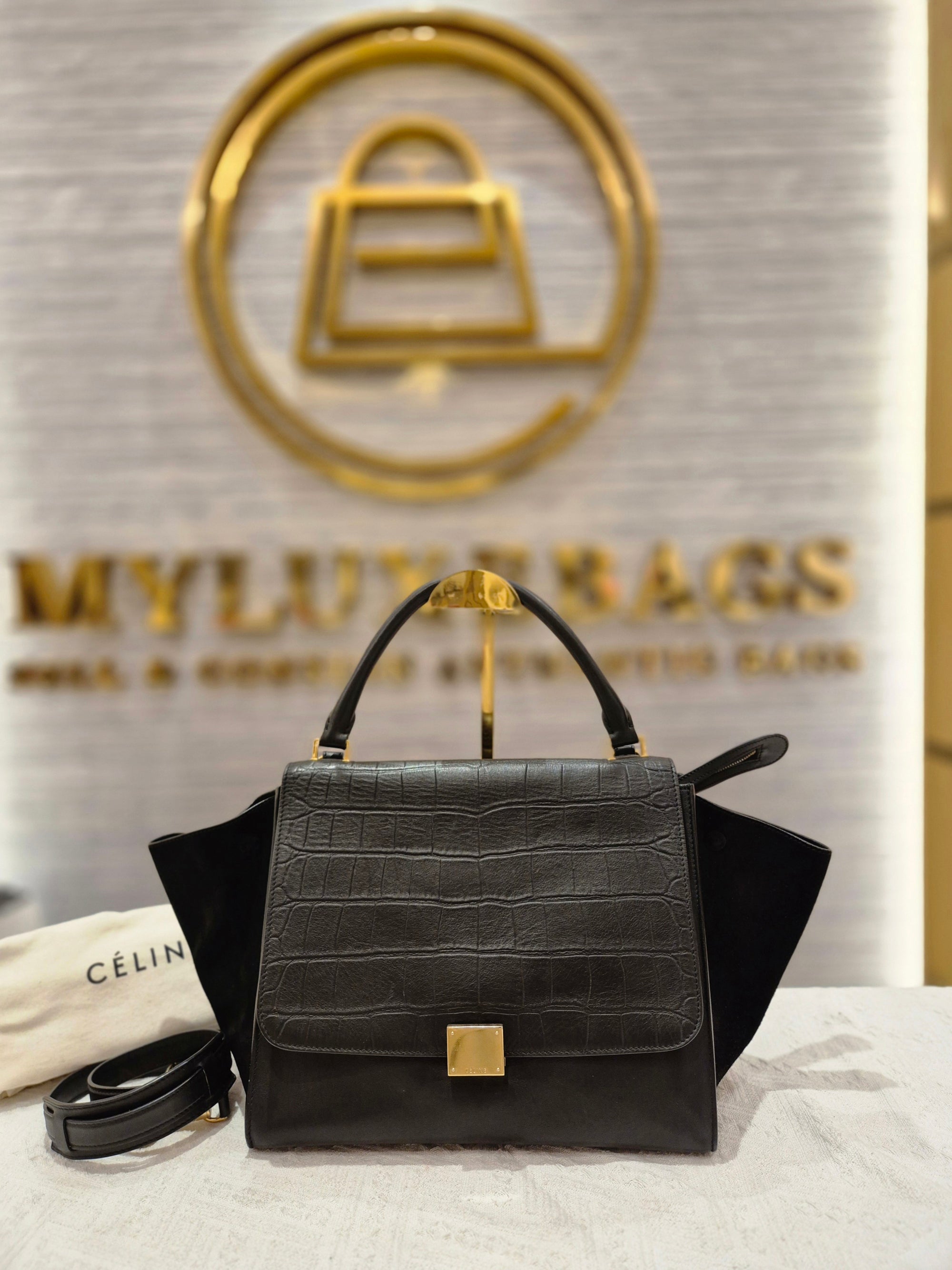 Celine Trapez Croco Black