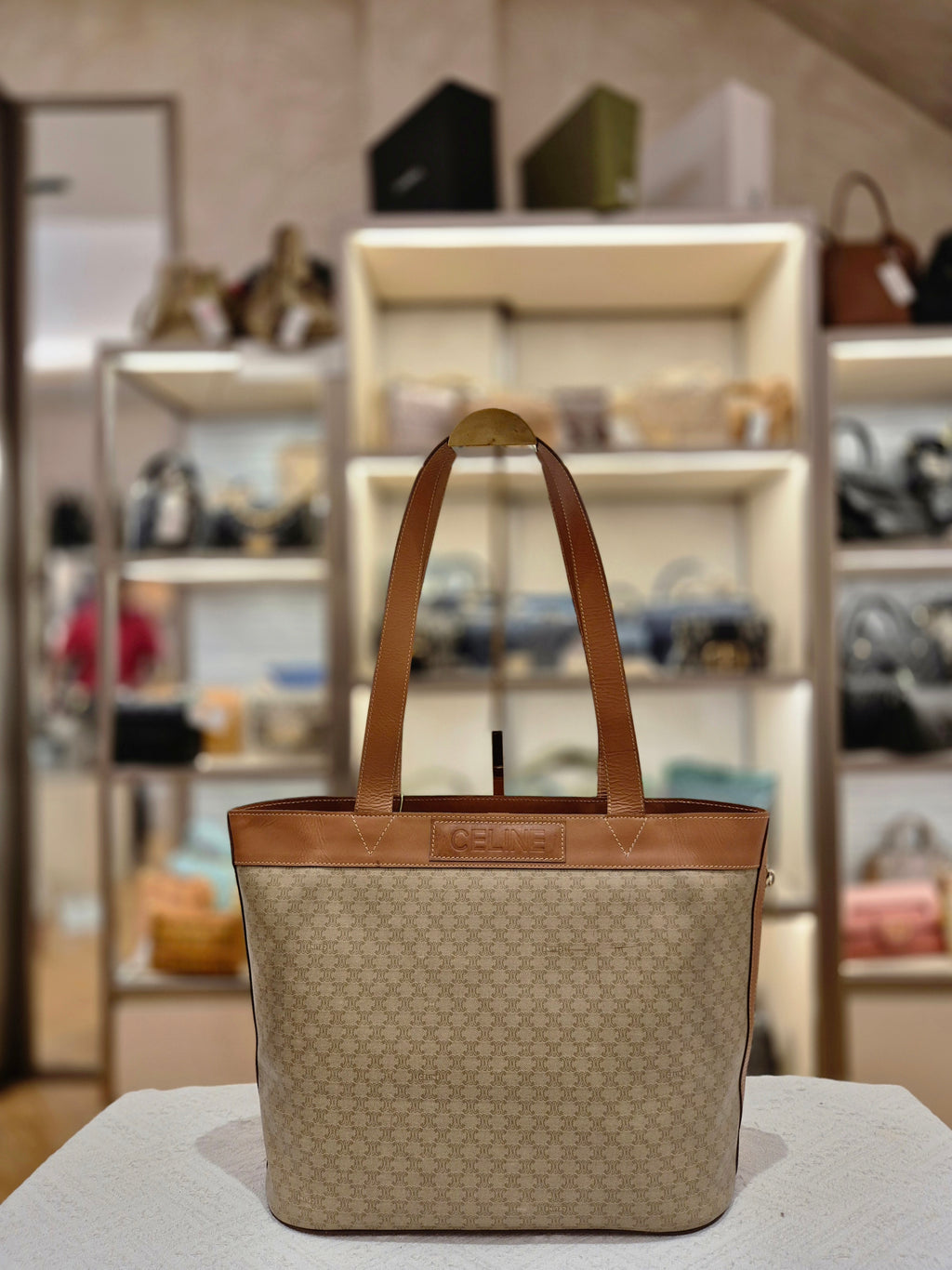 Celine Macadam Tote Tan