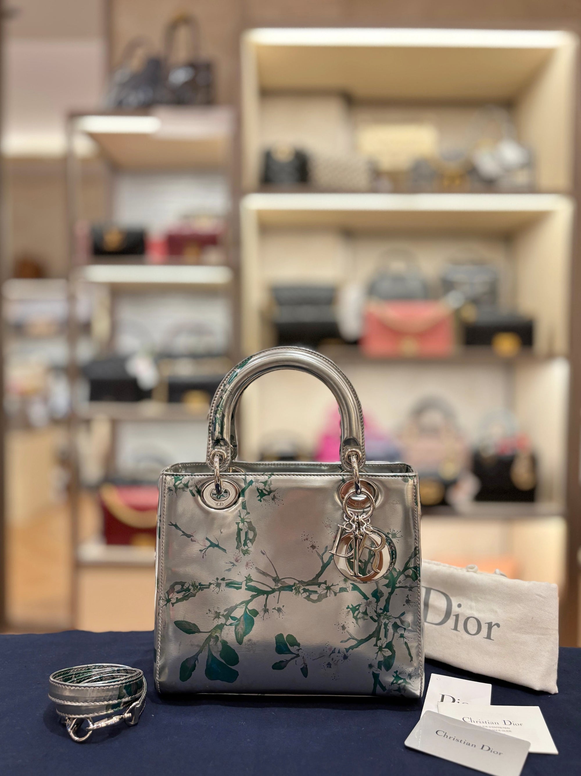 Lady Dior Medium Silver Flower