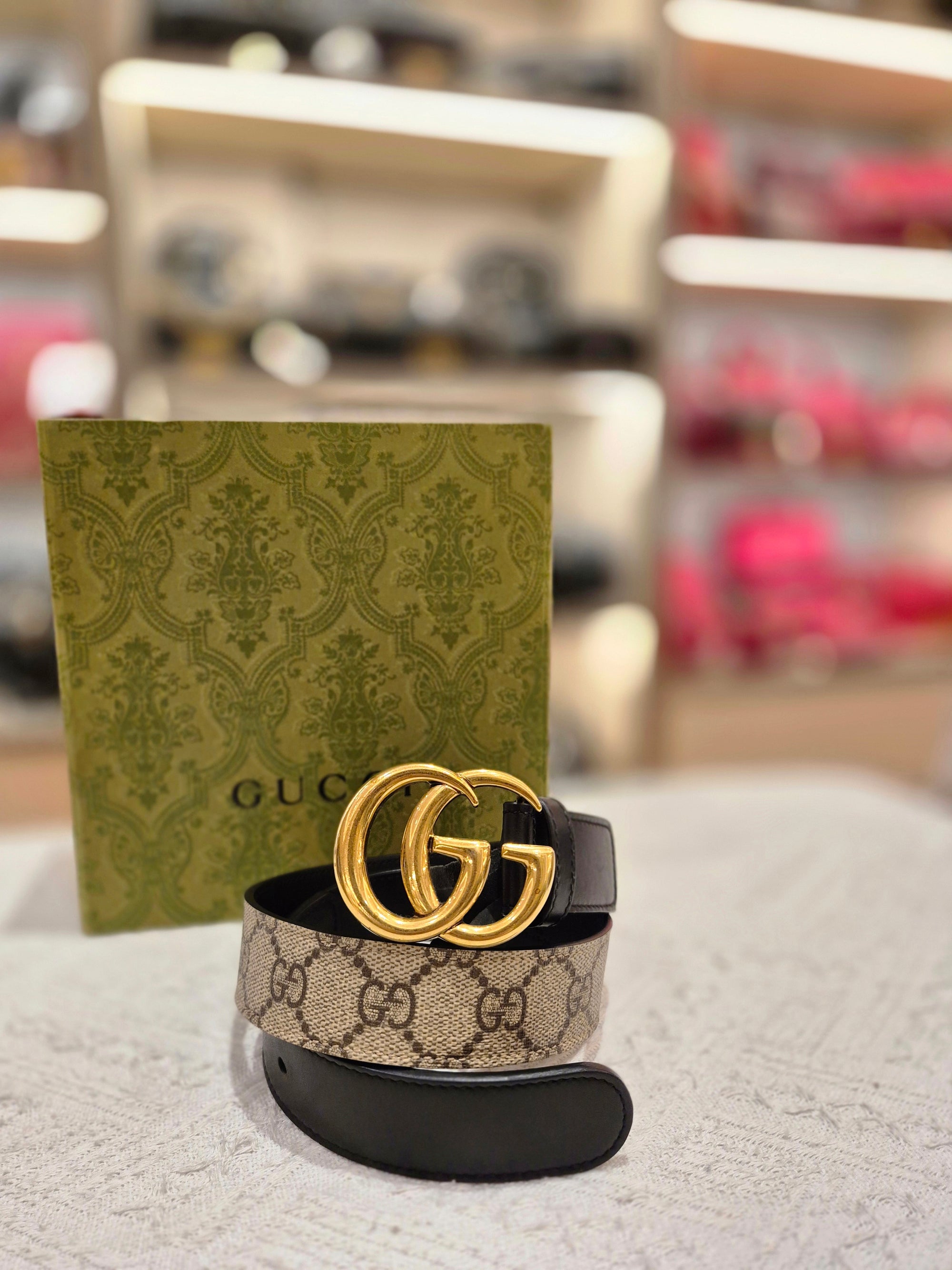 Gucci Supreme Belt Marmont Beige Ebony Black