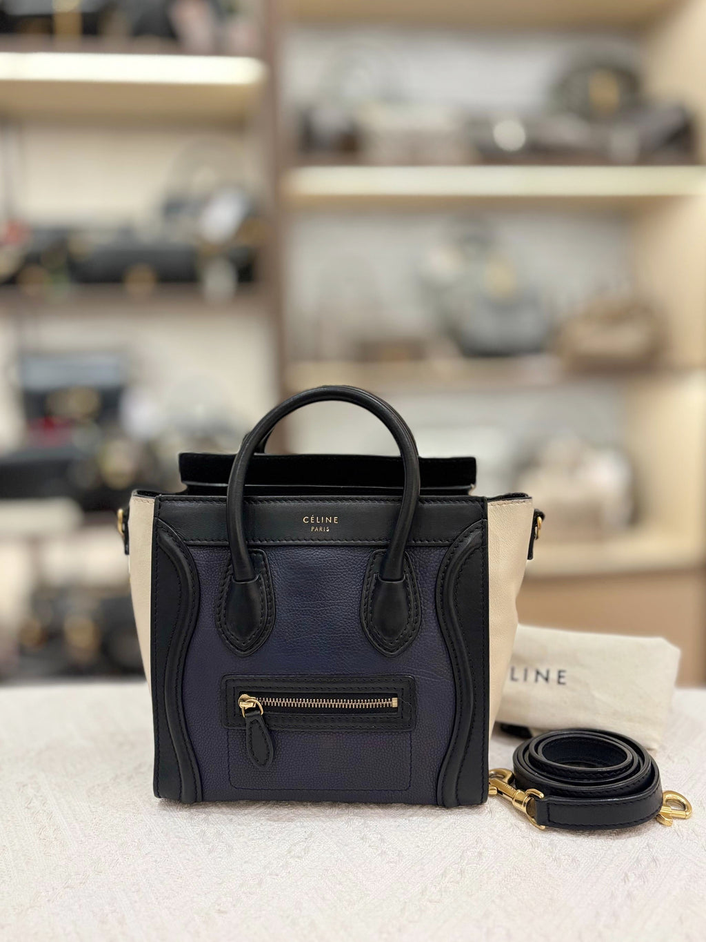Celine Nano Luggage Navy Tricolour