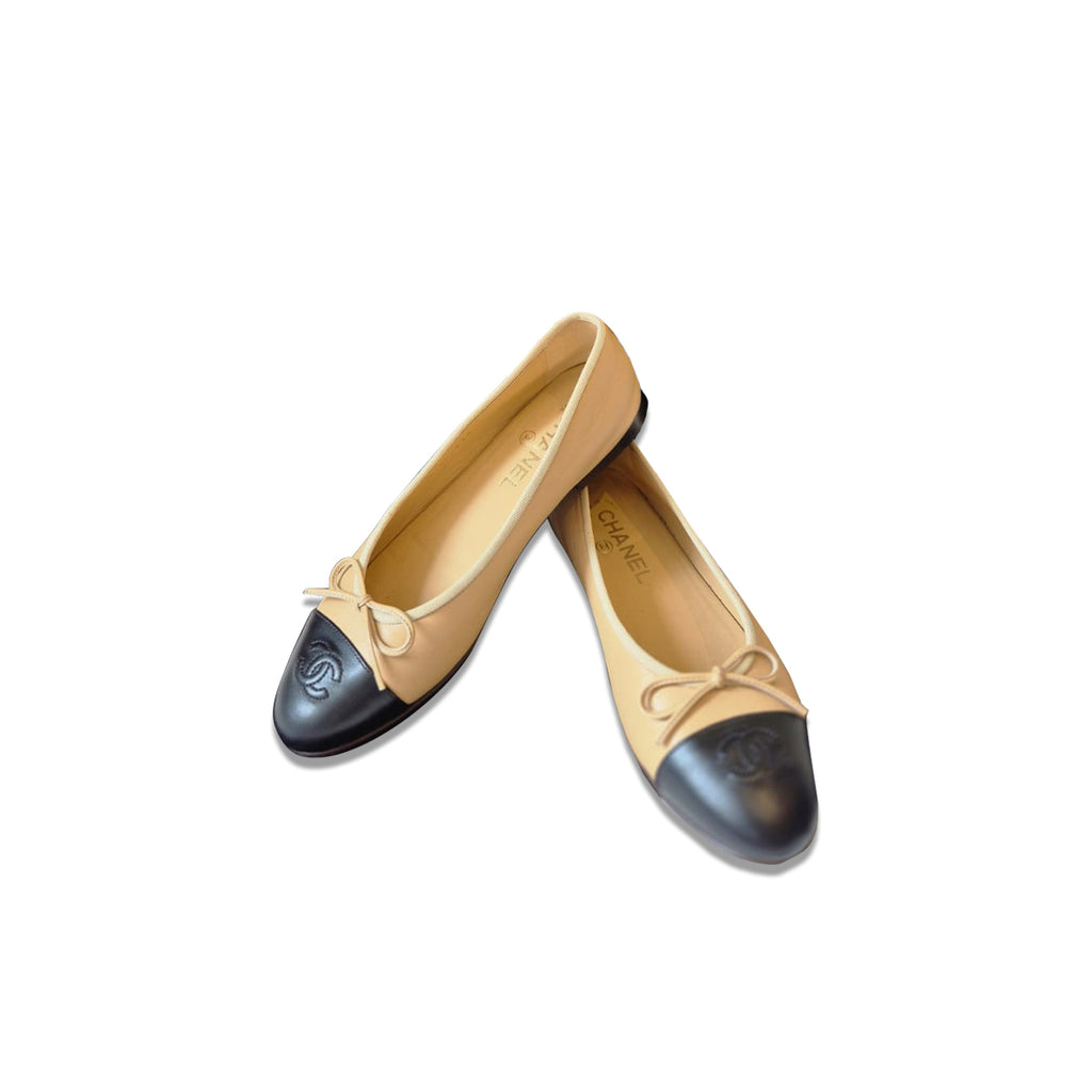 Chanel Ballerina Flat Shoes Beige Black