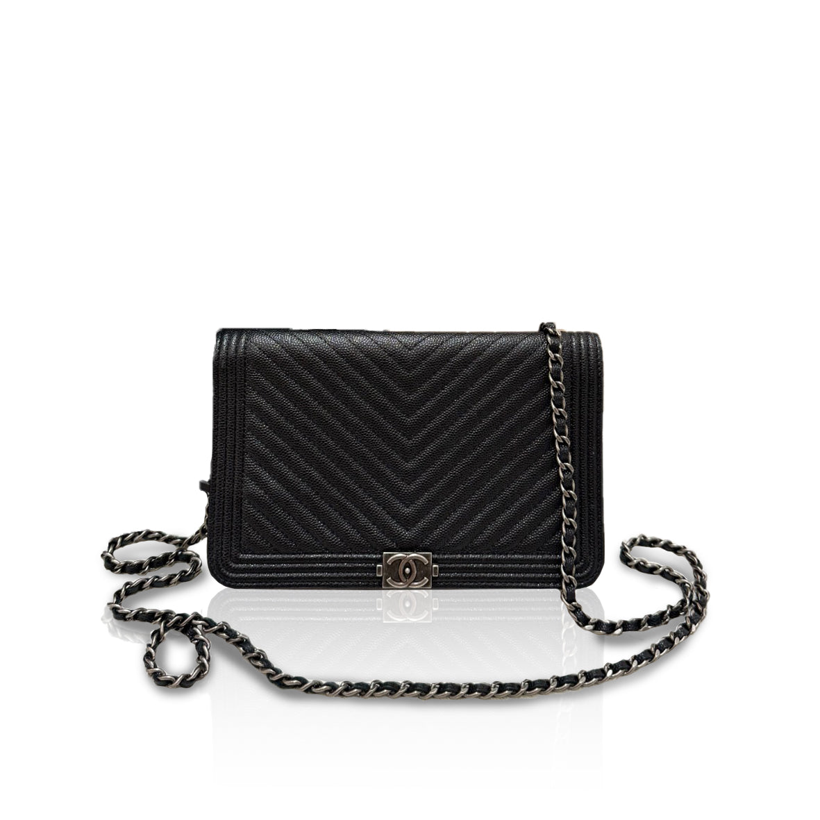 Chanel WOC Chevron Black Caviar RHW