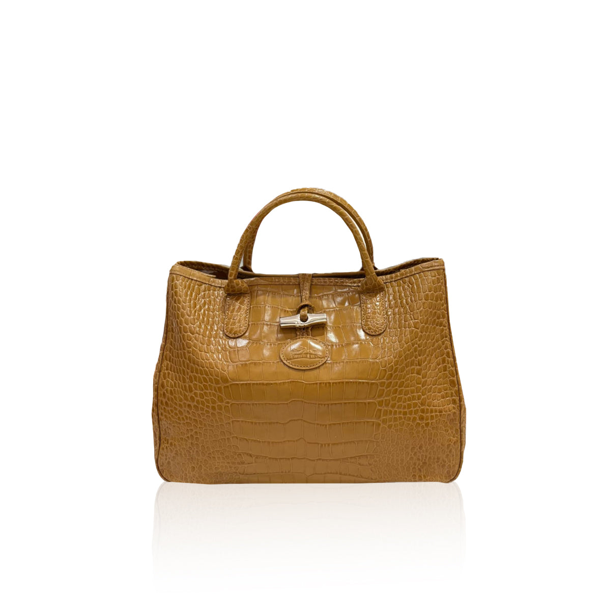 Longchamp Roseau Croco Embossed Mustard