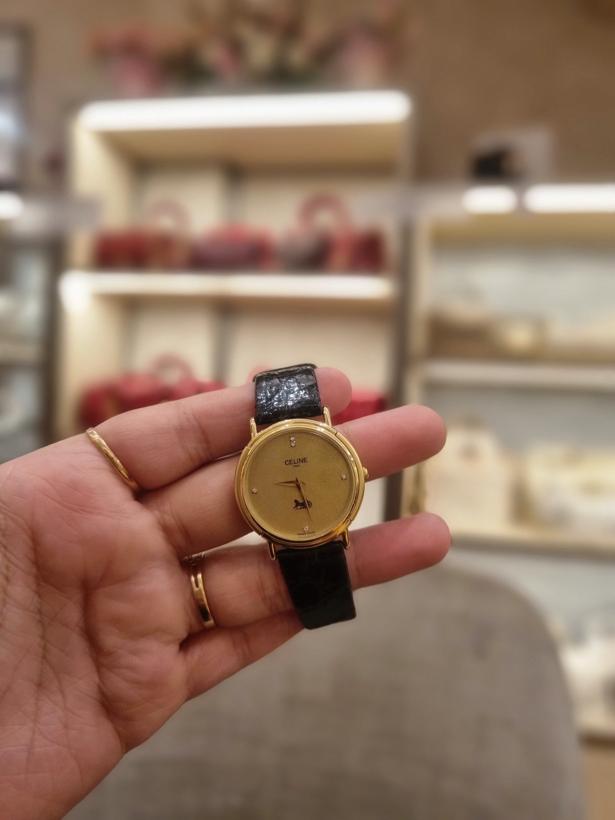 Celine Watch Croco Black Gold