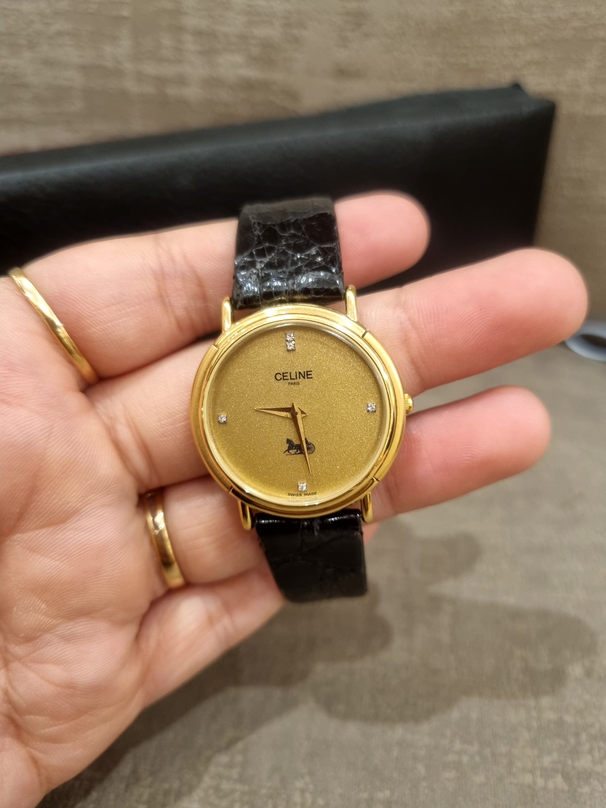 Celine Watch Croco Black Gold