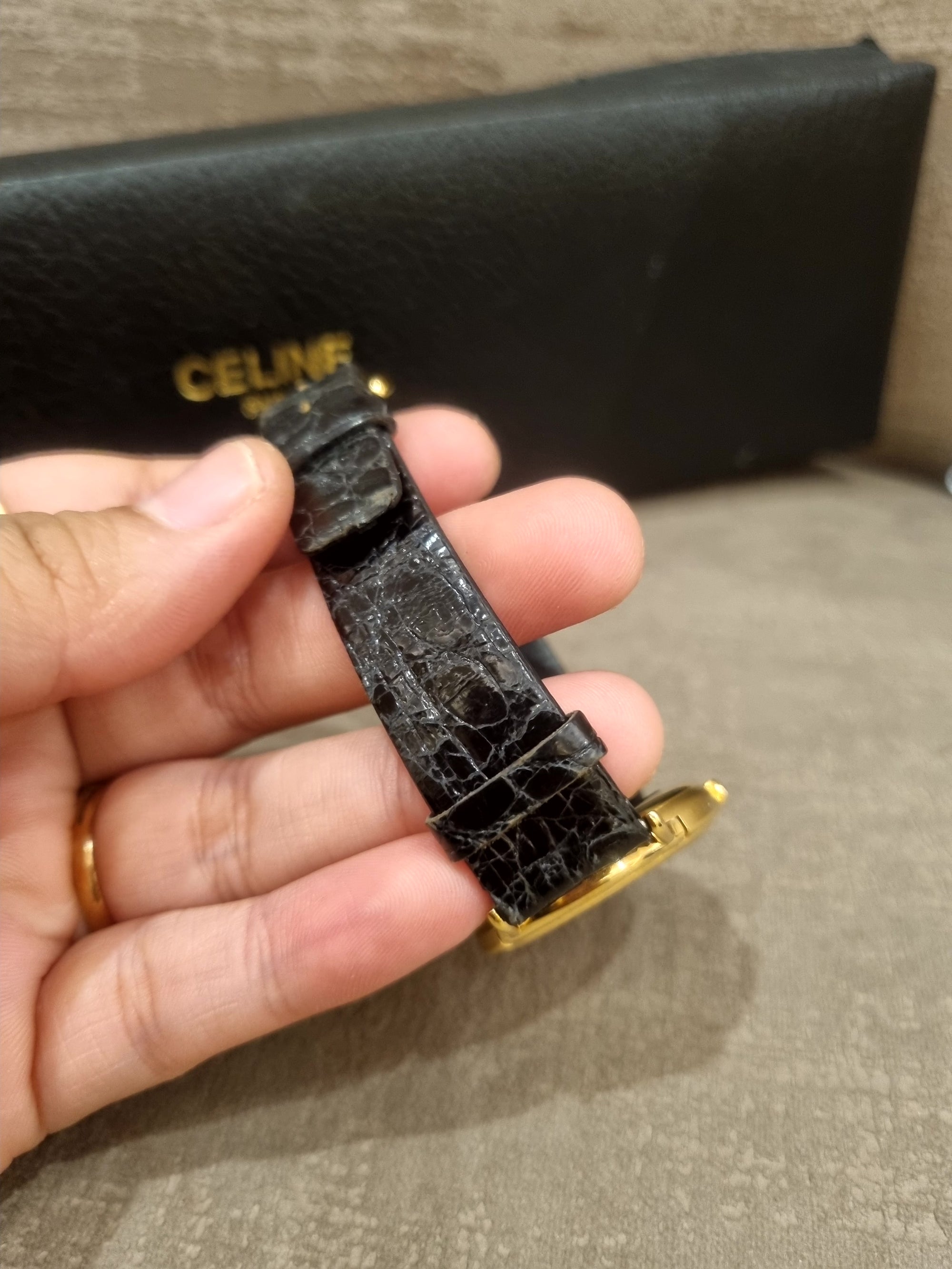 Celine Watch Croco Black Gold