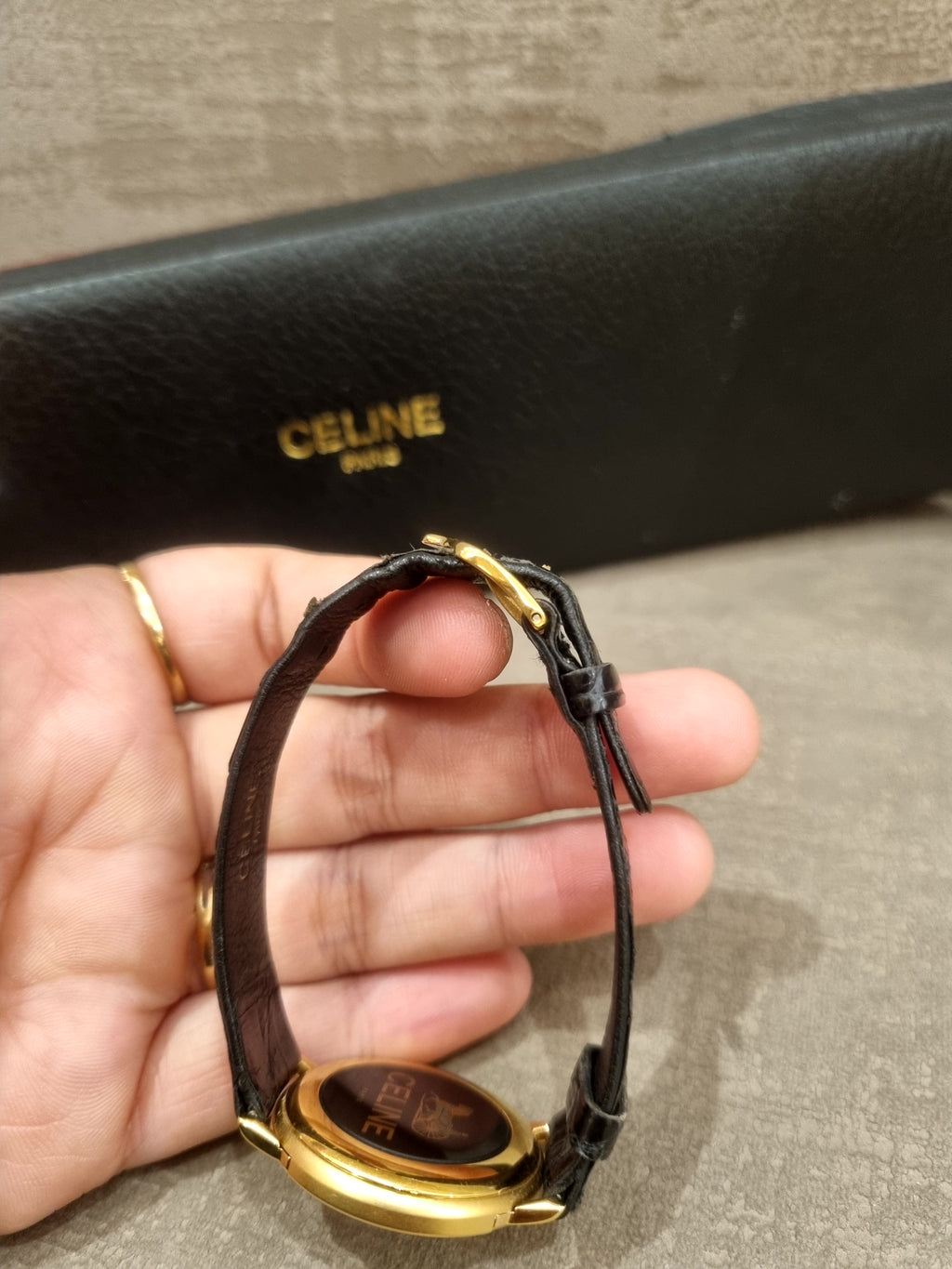 Celine Watch Croco Black Gold