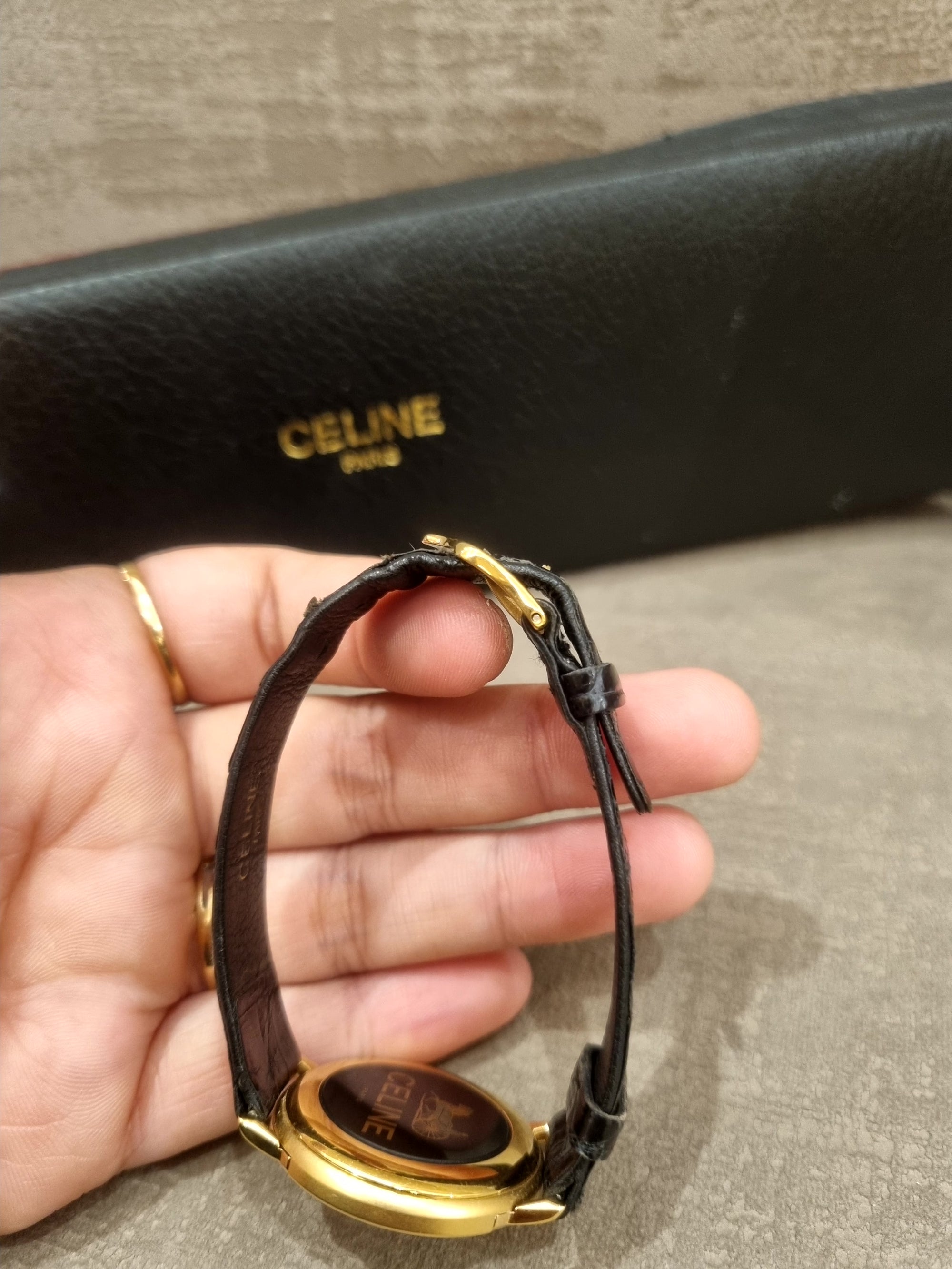 Celine Watch Croco Black Gold