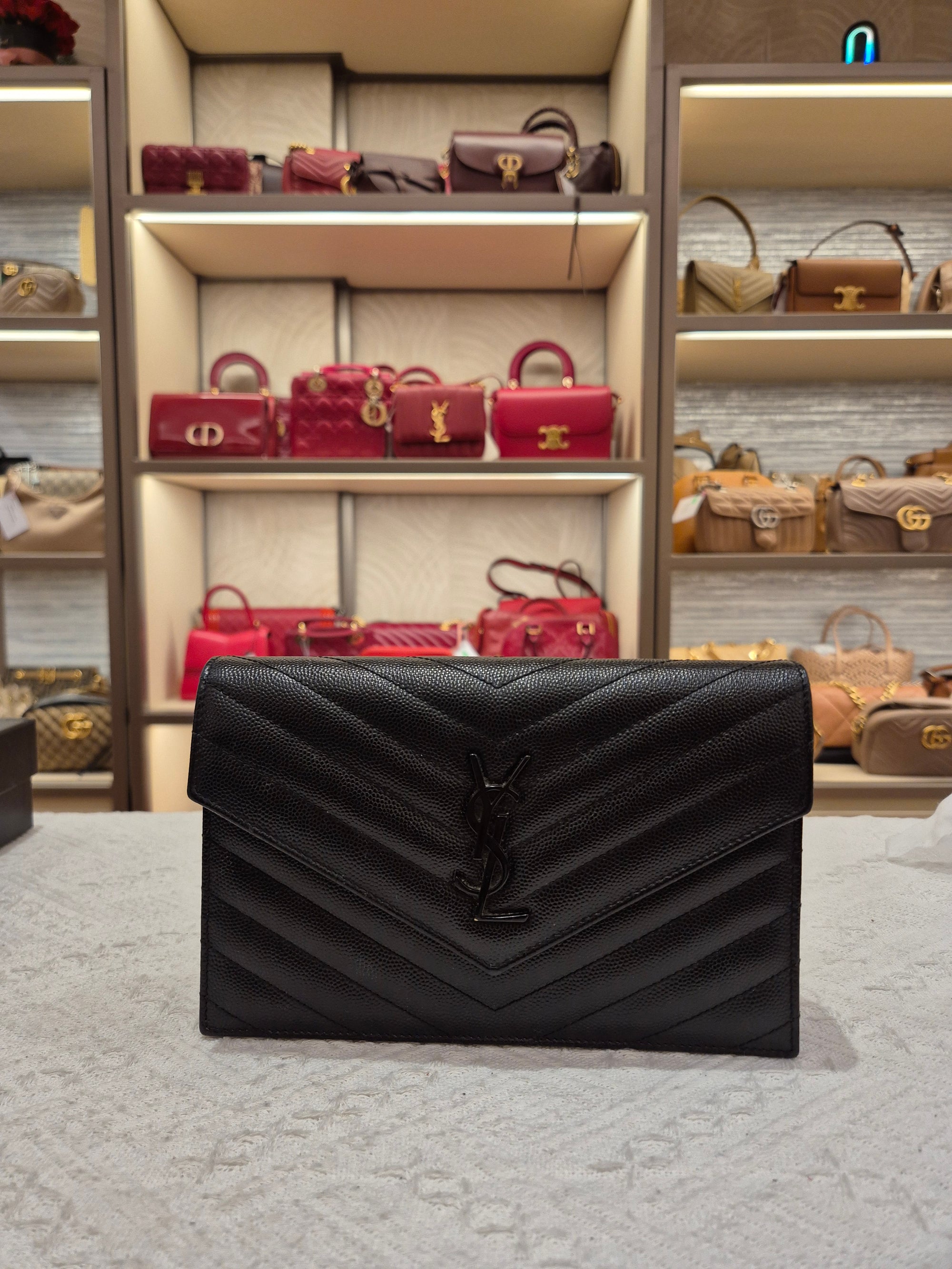 Saint Laurent Envelope Wallet On Chain All Black