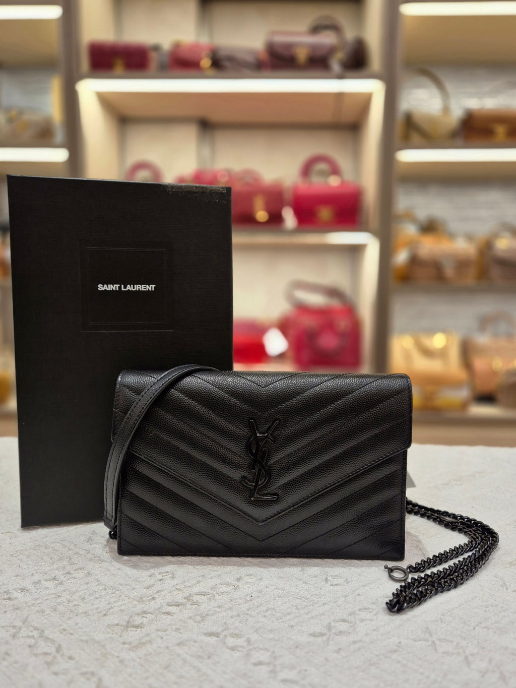 Saint Laurent Envelope Wallet On Chain All Black