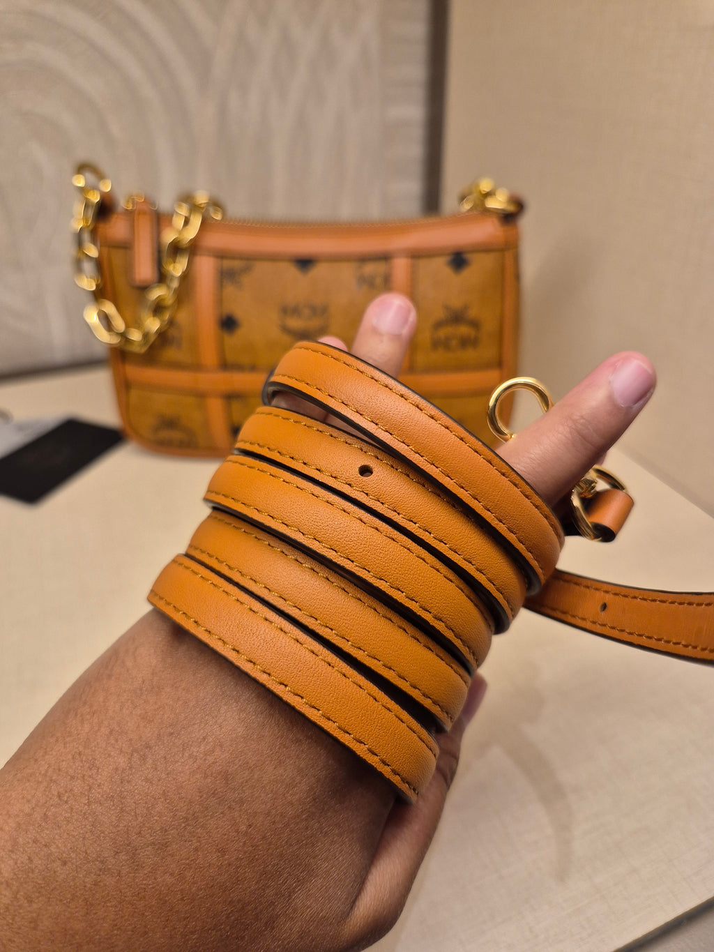 MCM Mini Delmy Visetos Cognac