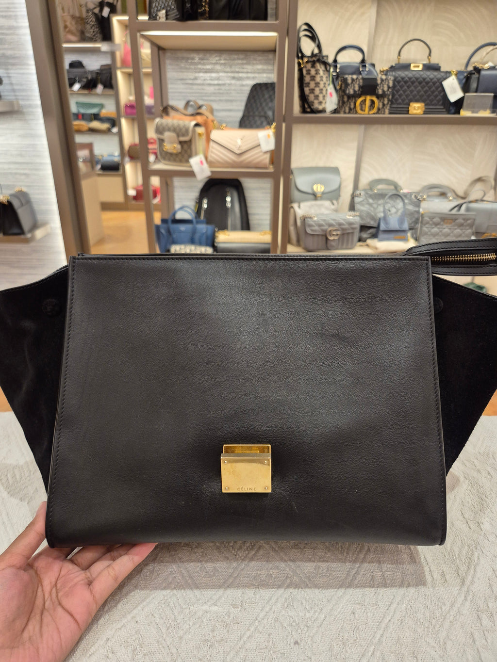 Celine Trapez Croco Black