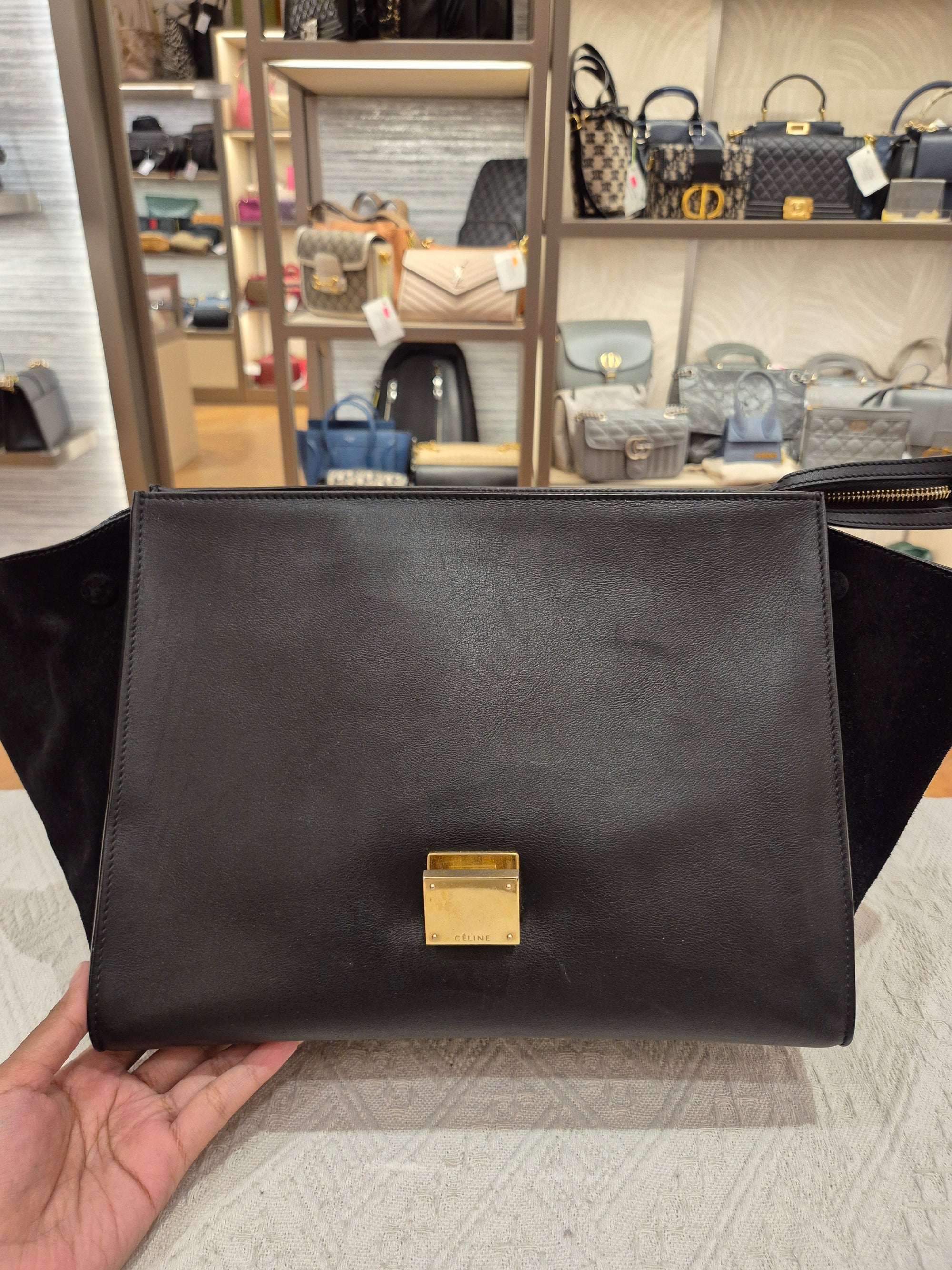 Celine Trapez Croco Black