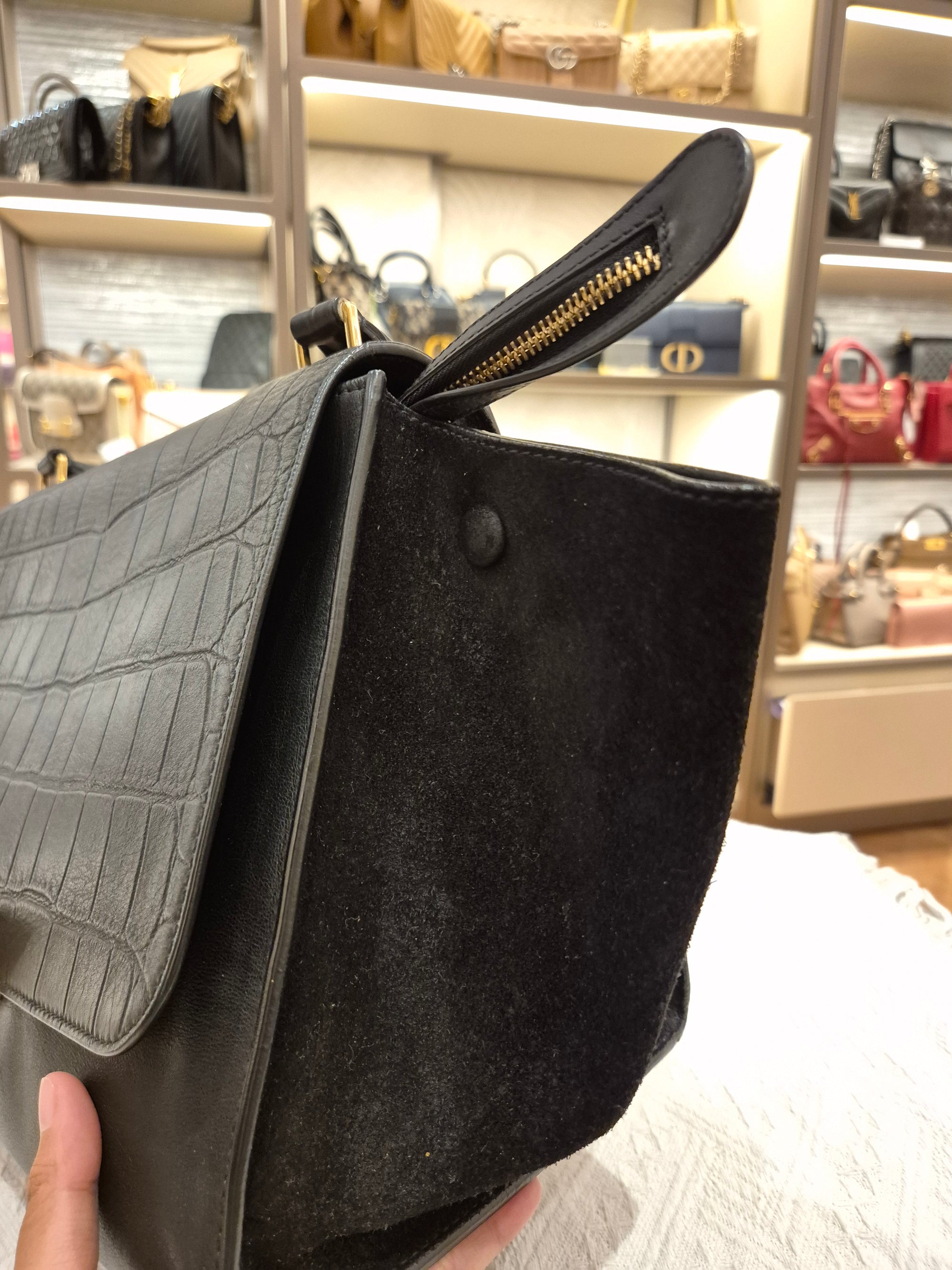 Celine Trapez Croco Black