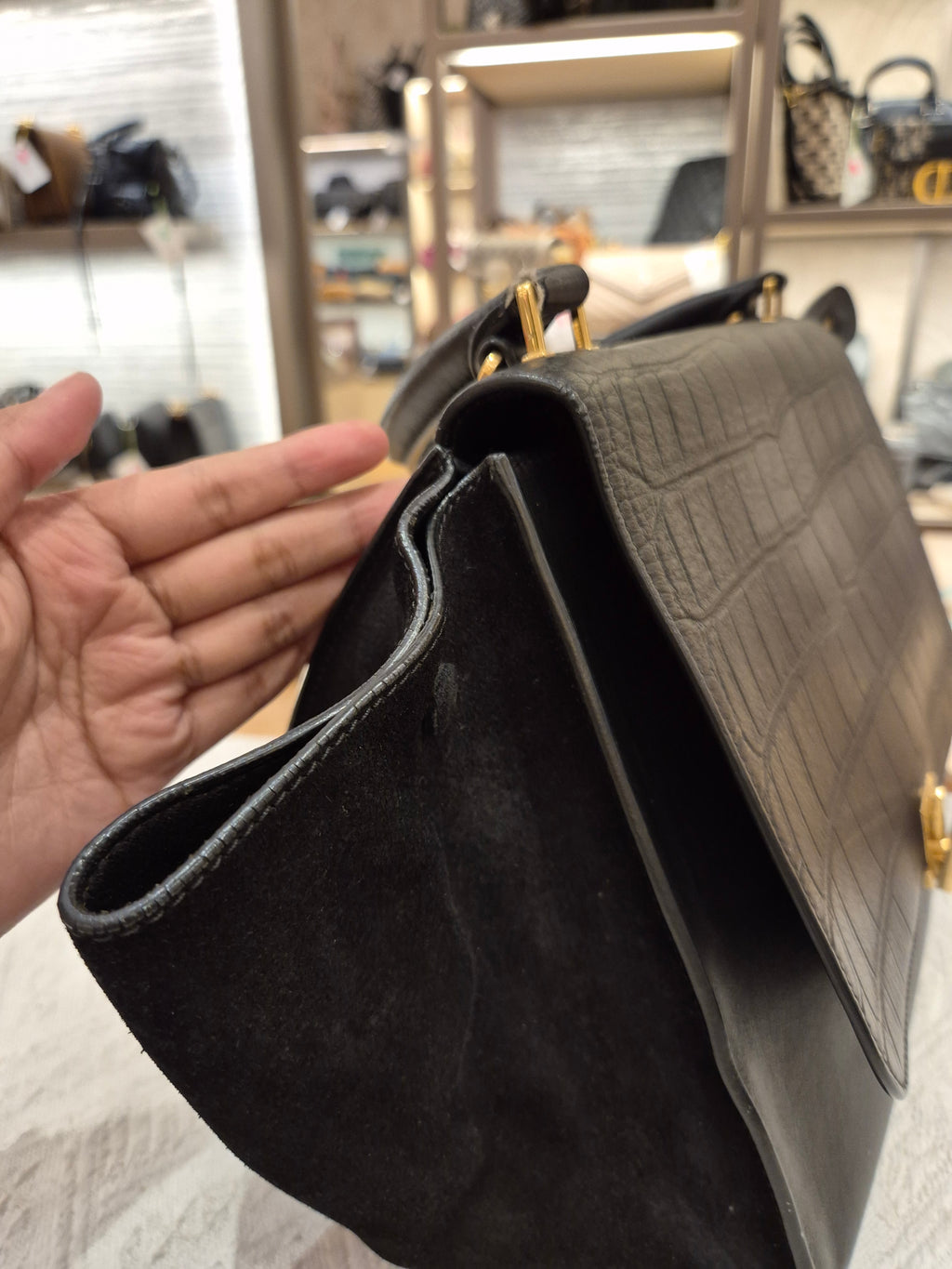 Celine Trapez Croco Black