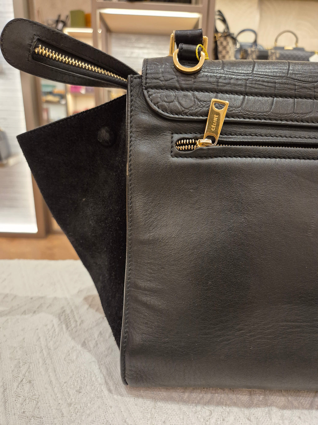 Celine Trapez Croco Black