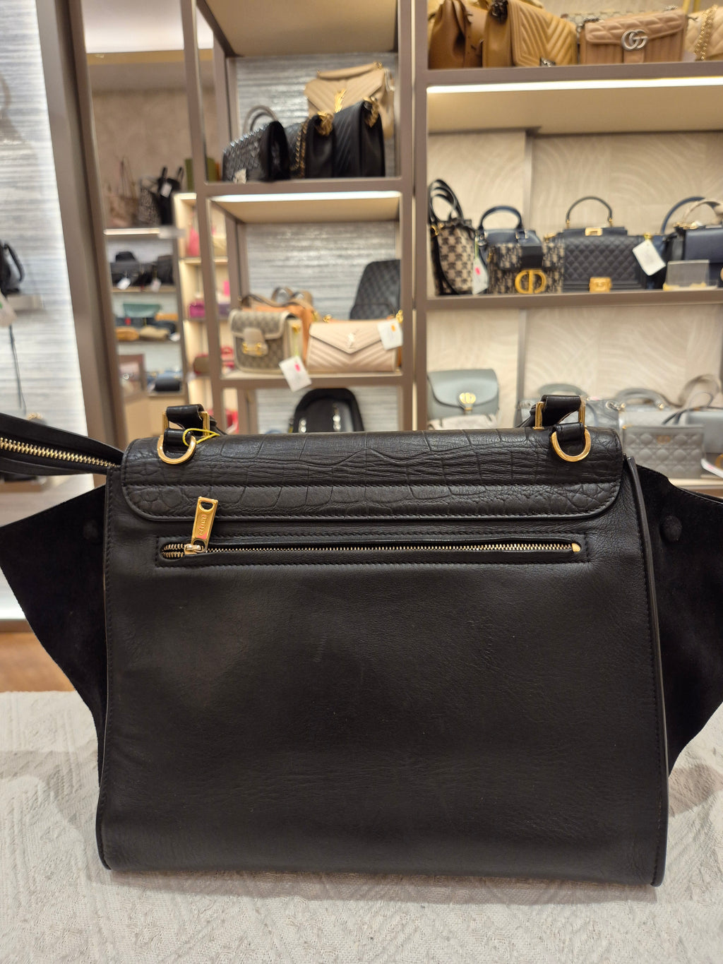 Celine Trapez Croco Black