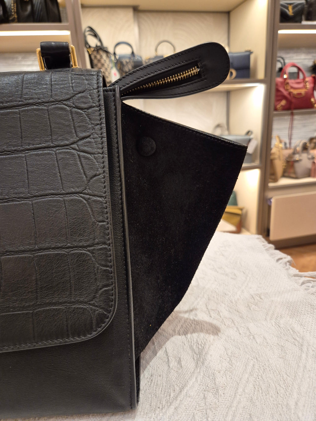 Celine Trapez Croco Black