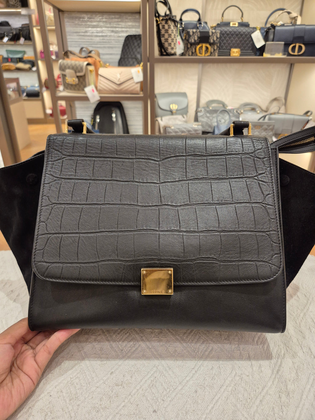 Celine Trapez Croco Black