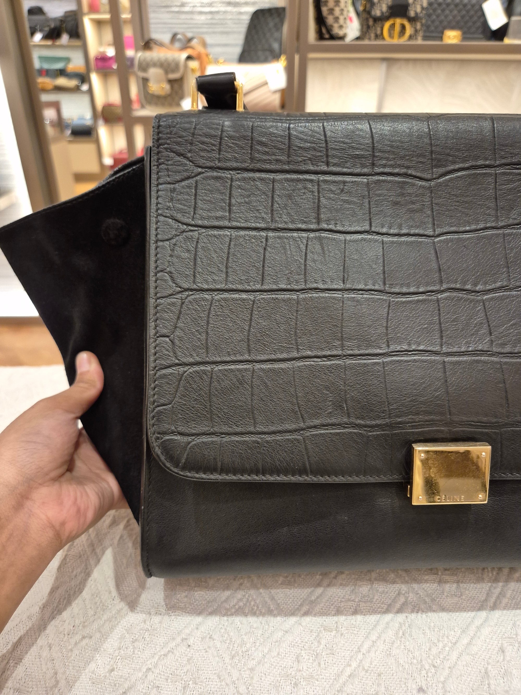 Celine Trapez Croco Black