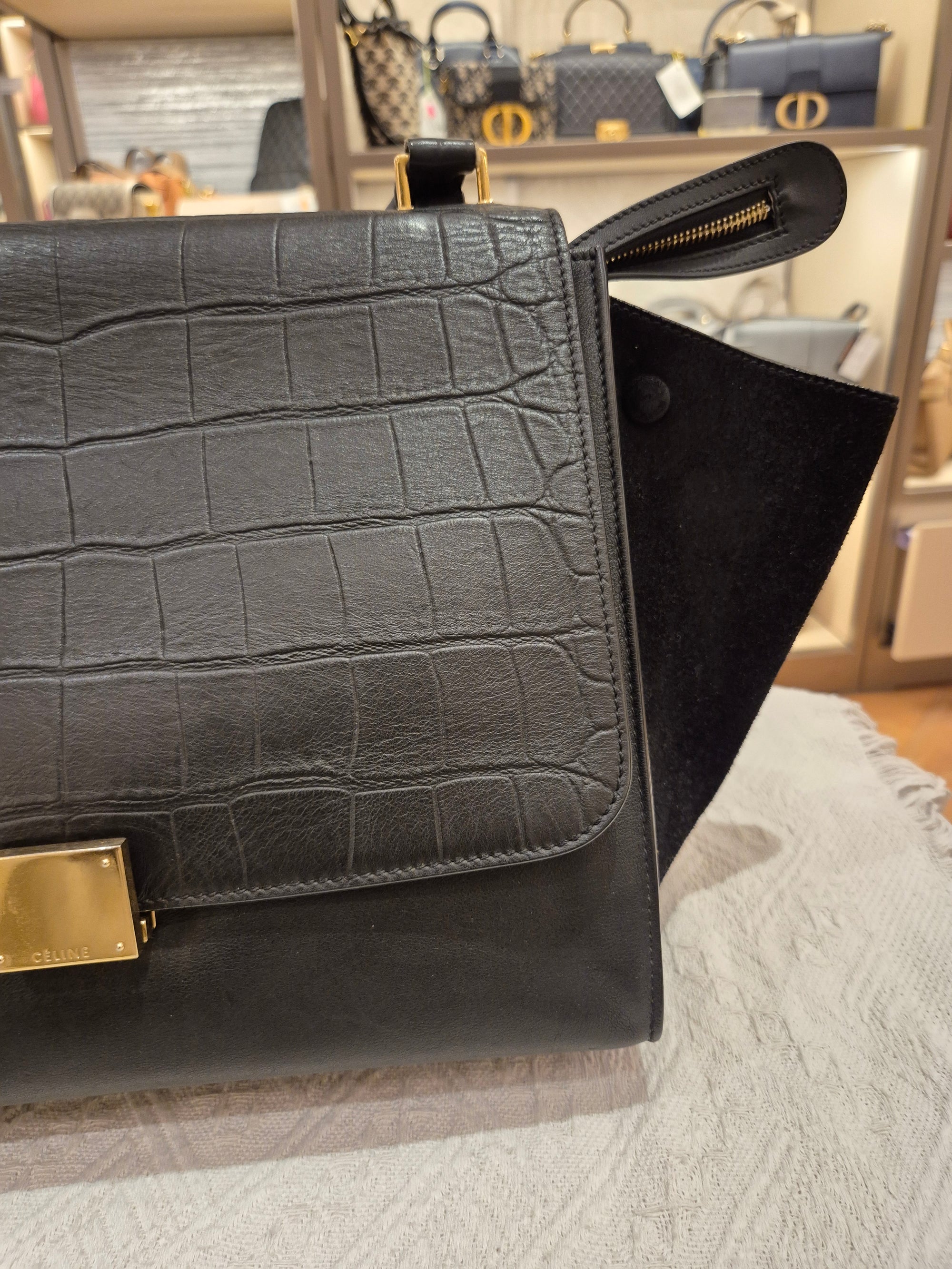 Celine Trapez Croco Black