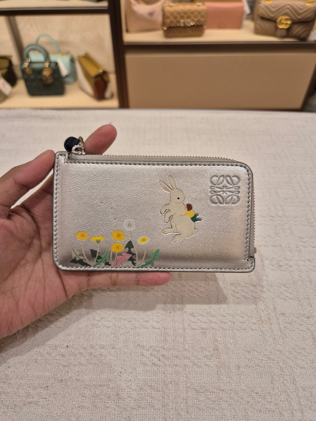 Loewe Zippy Card Holder Silver Rabbit