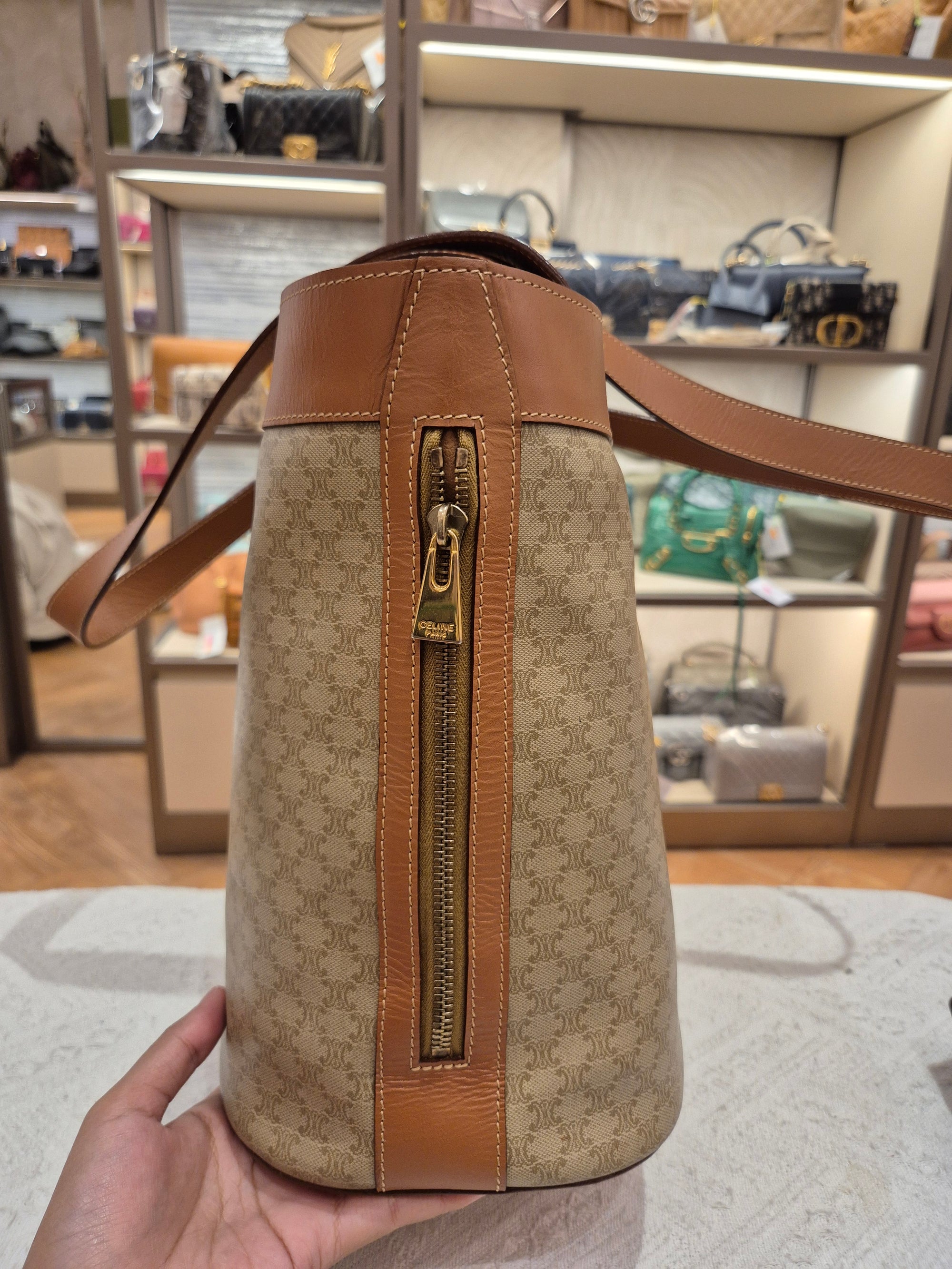 Celine Macadam Tote Tan