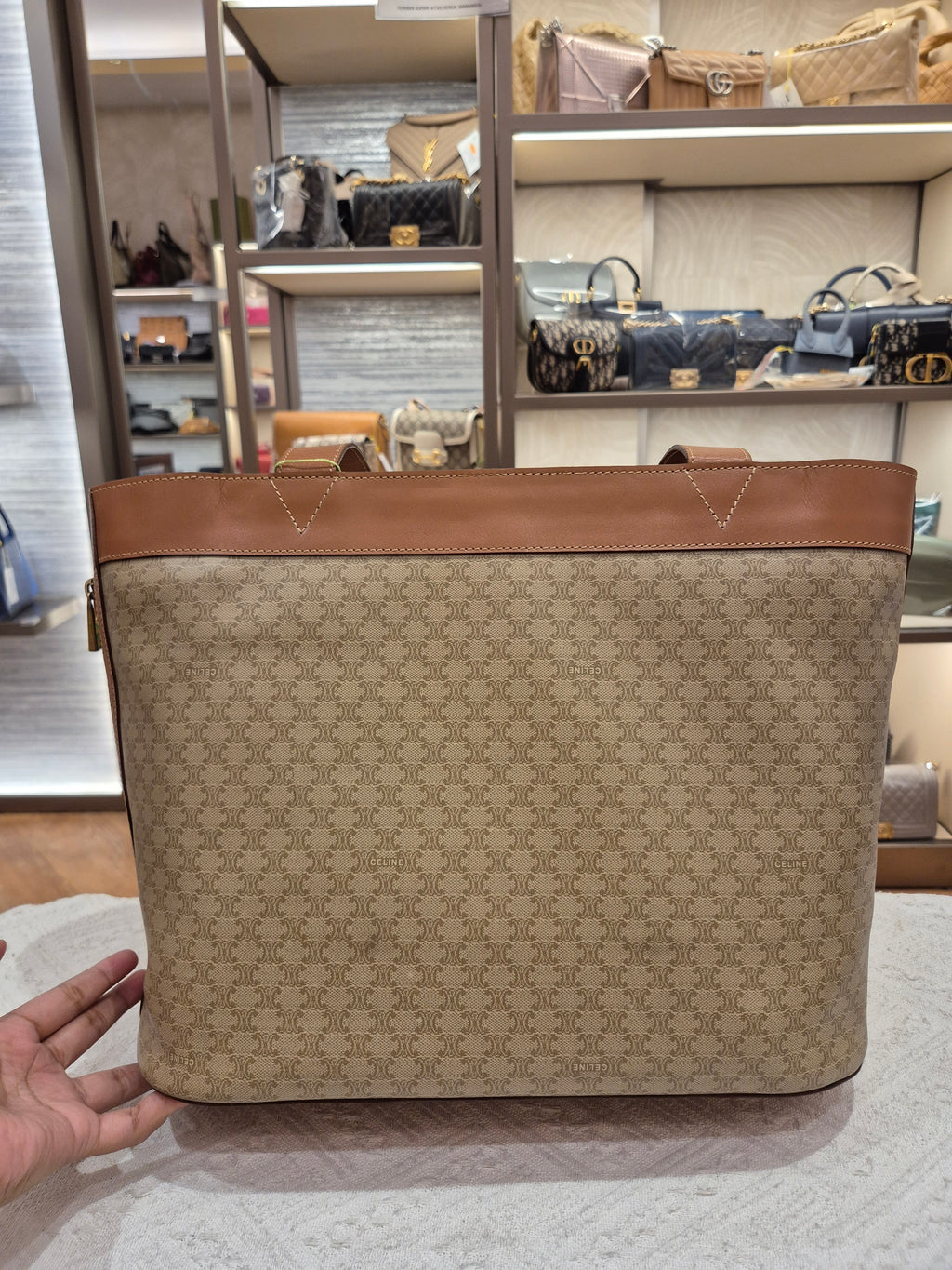 Celine Macadam Tote Tan