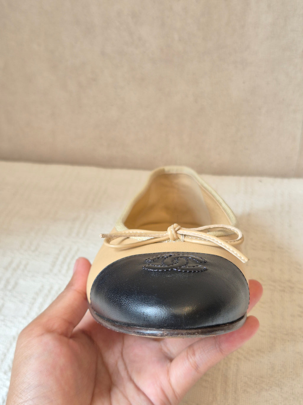 Chanel Ballerina Flat Shoes Beige Black
