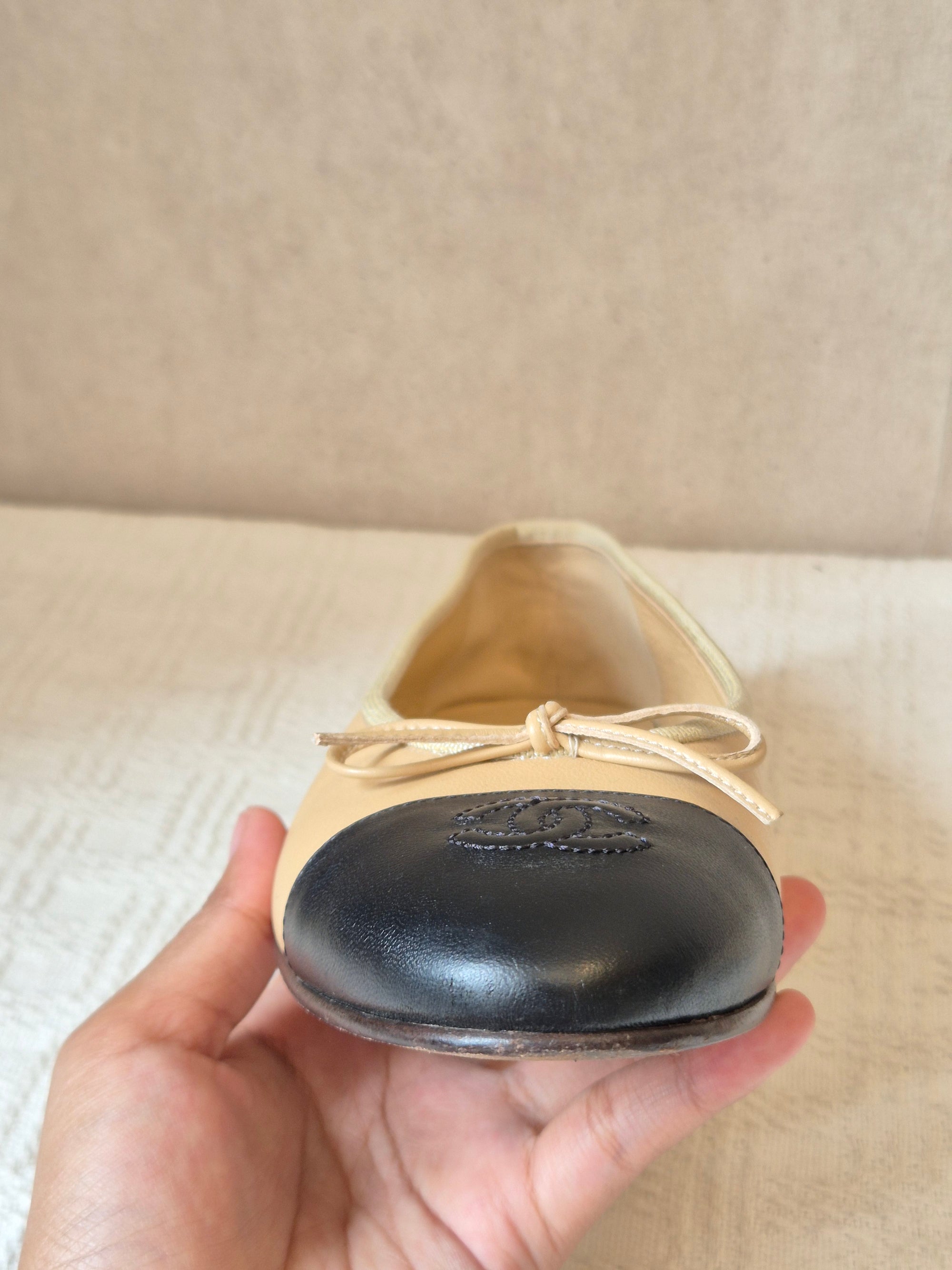 Chanel Ballerina Flat Shoes Beige Black