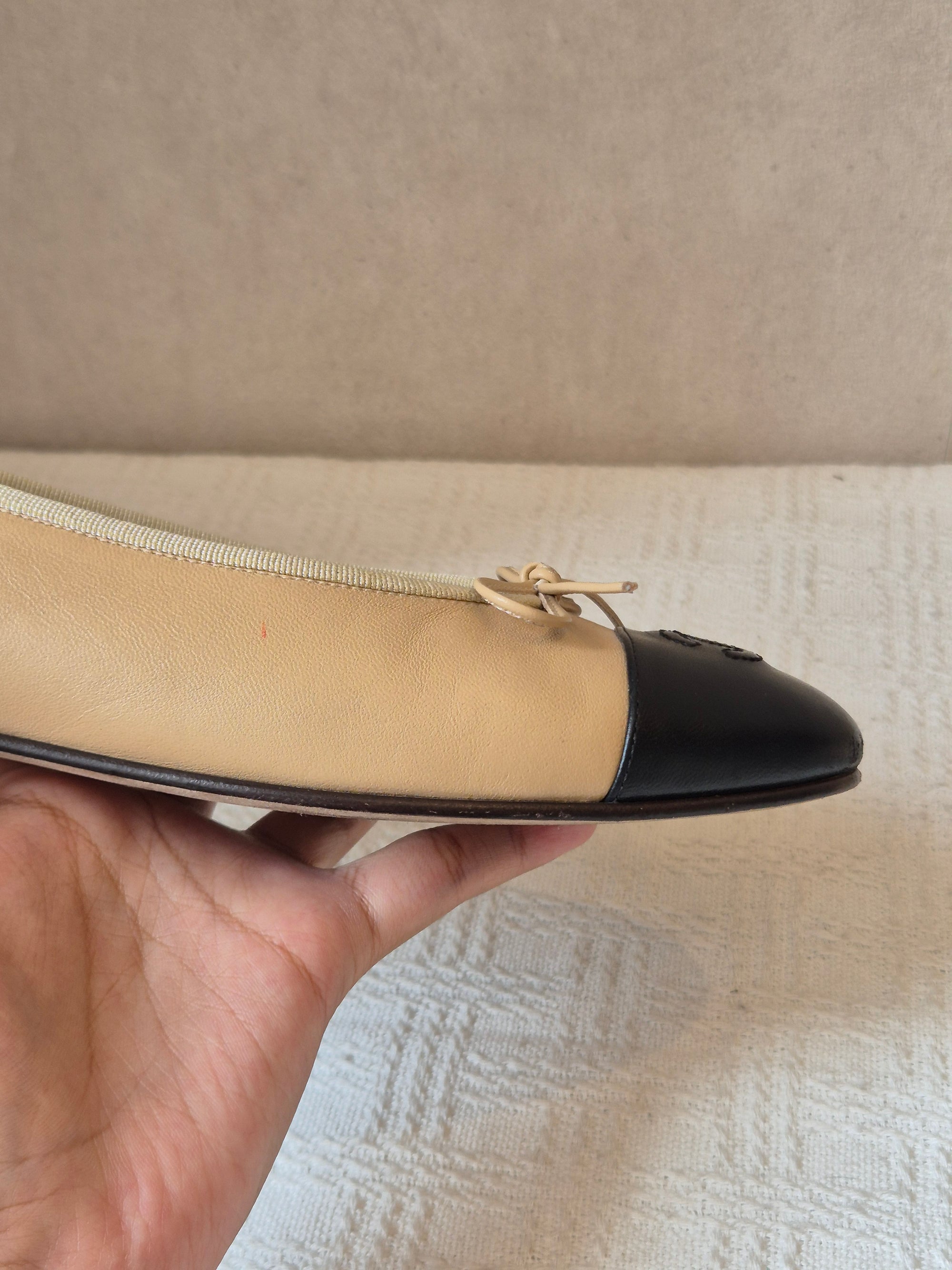 Chanel Ballerina Flat Shoes Beige Black