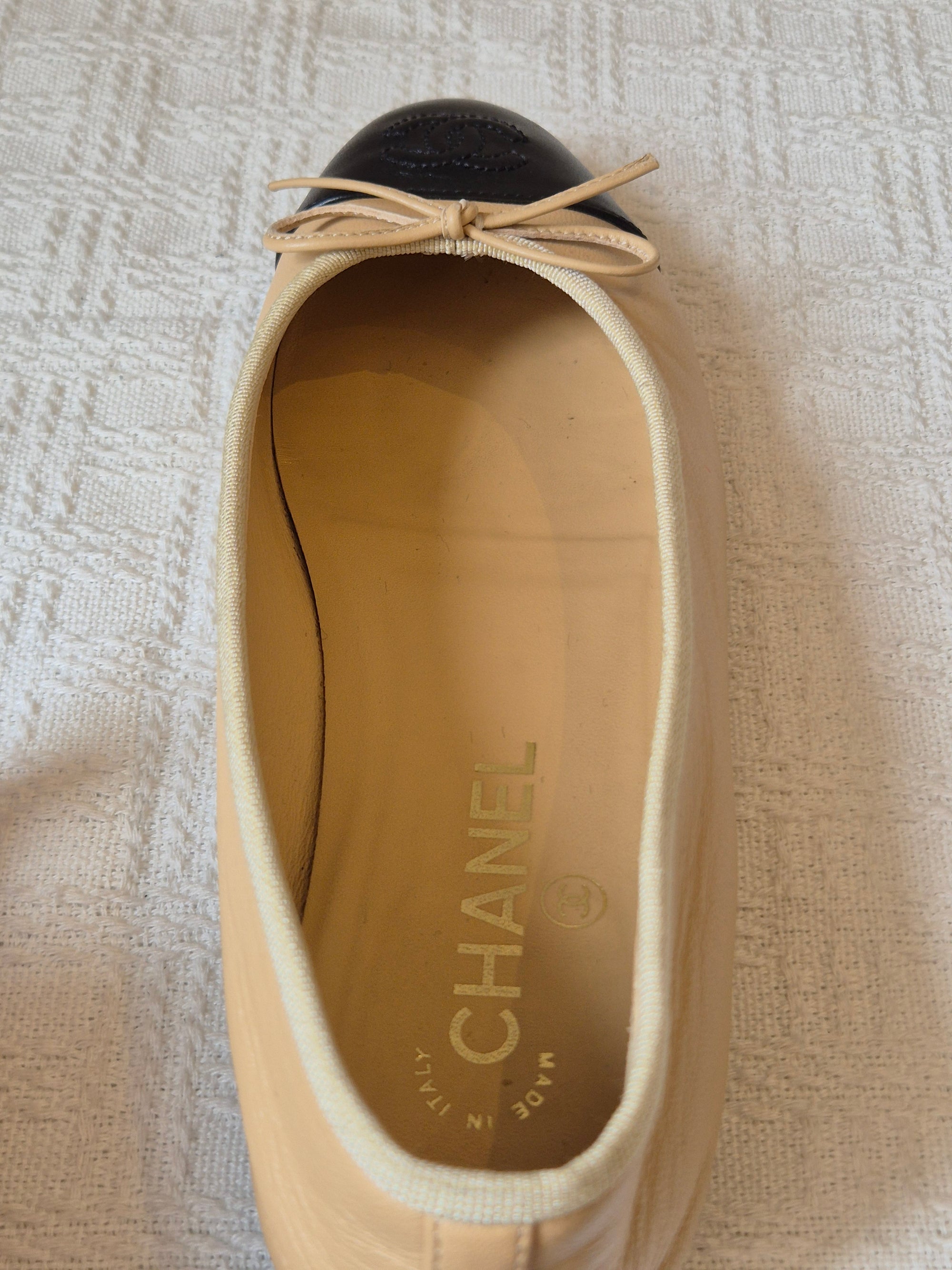 Chanel Ballerina Flat Shoes Beige Black