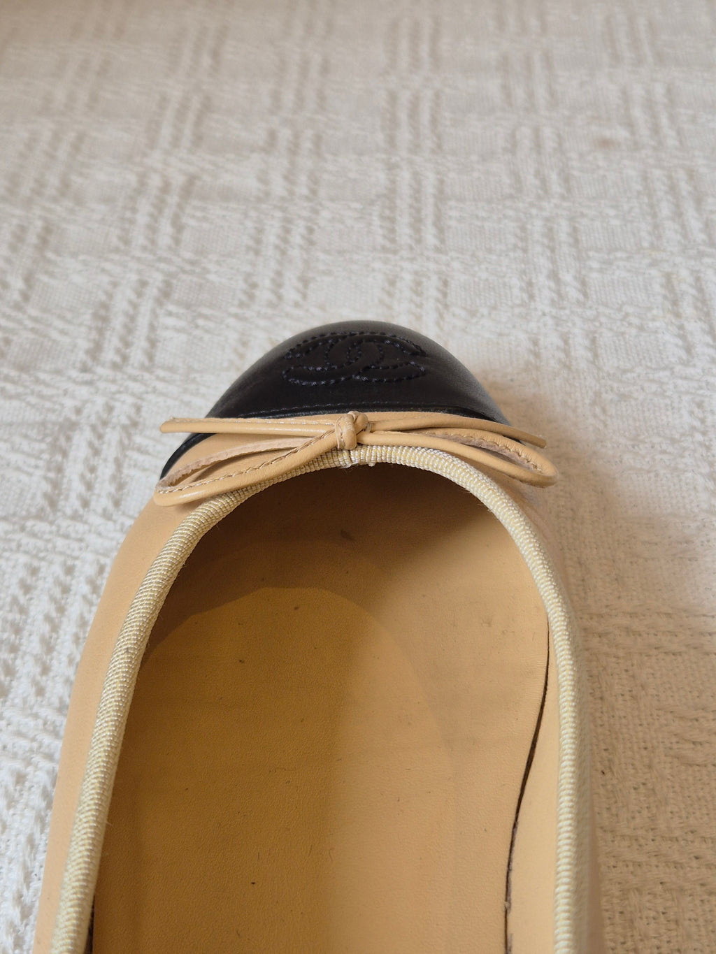 Chanel Ballerina Flat Shoes Beige Black