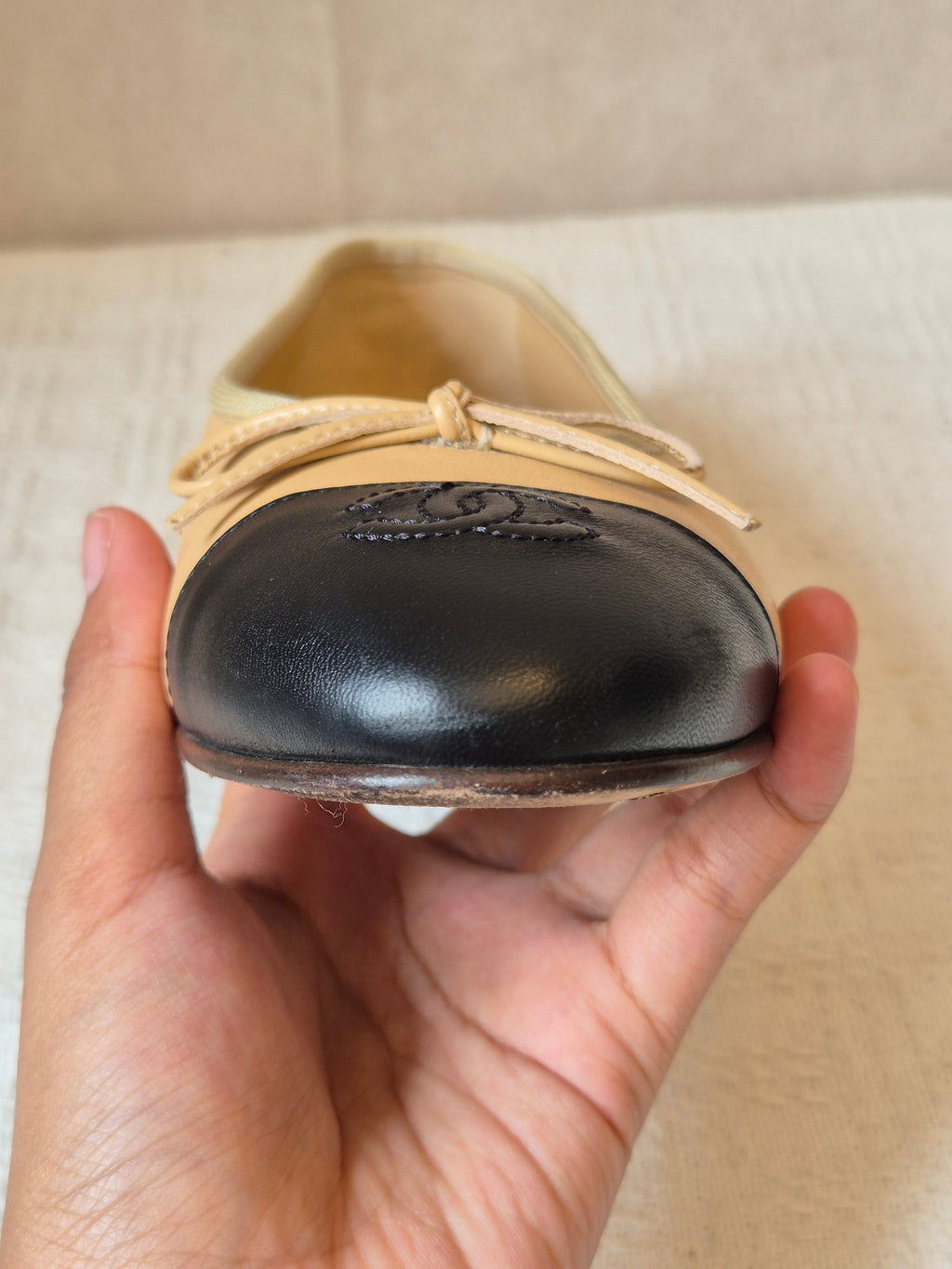 Chanel Ballerina Flat Shoes Beige Black