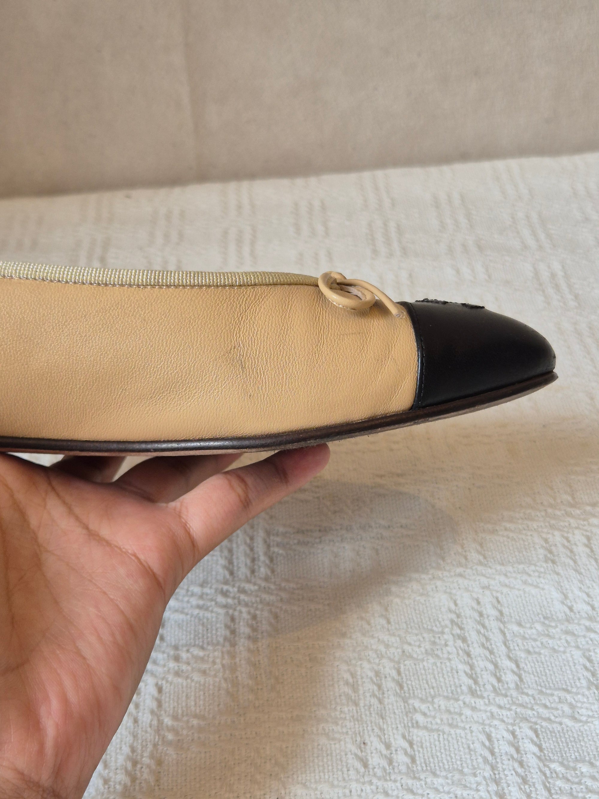 Chanel Ballerina Flat Shoes Beige Black