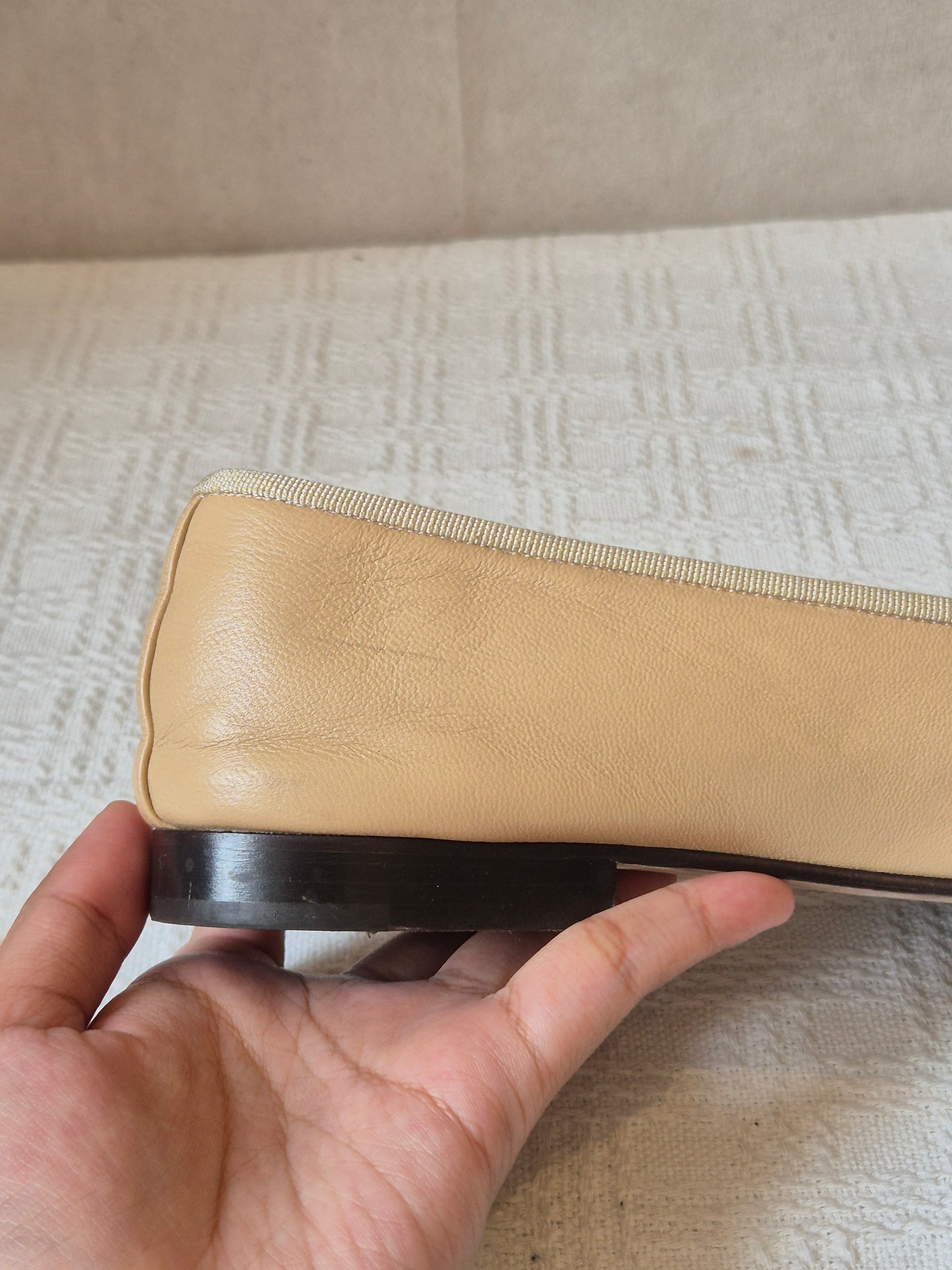 Chanel Ballerina Flat Shoes Beige Black