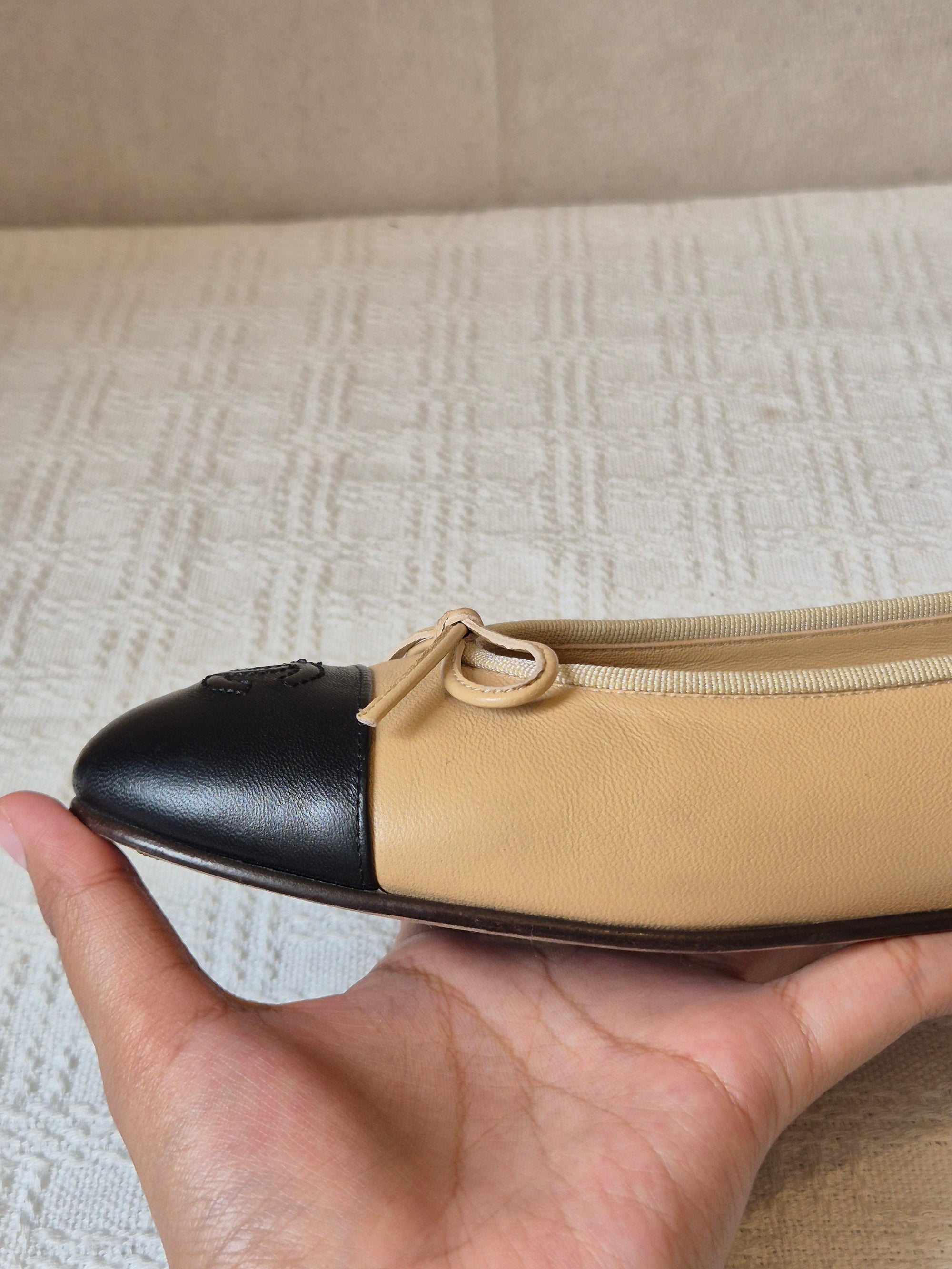 Chanel Ballerina Flat Shoes Beige Black