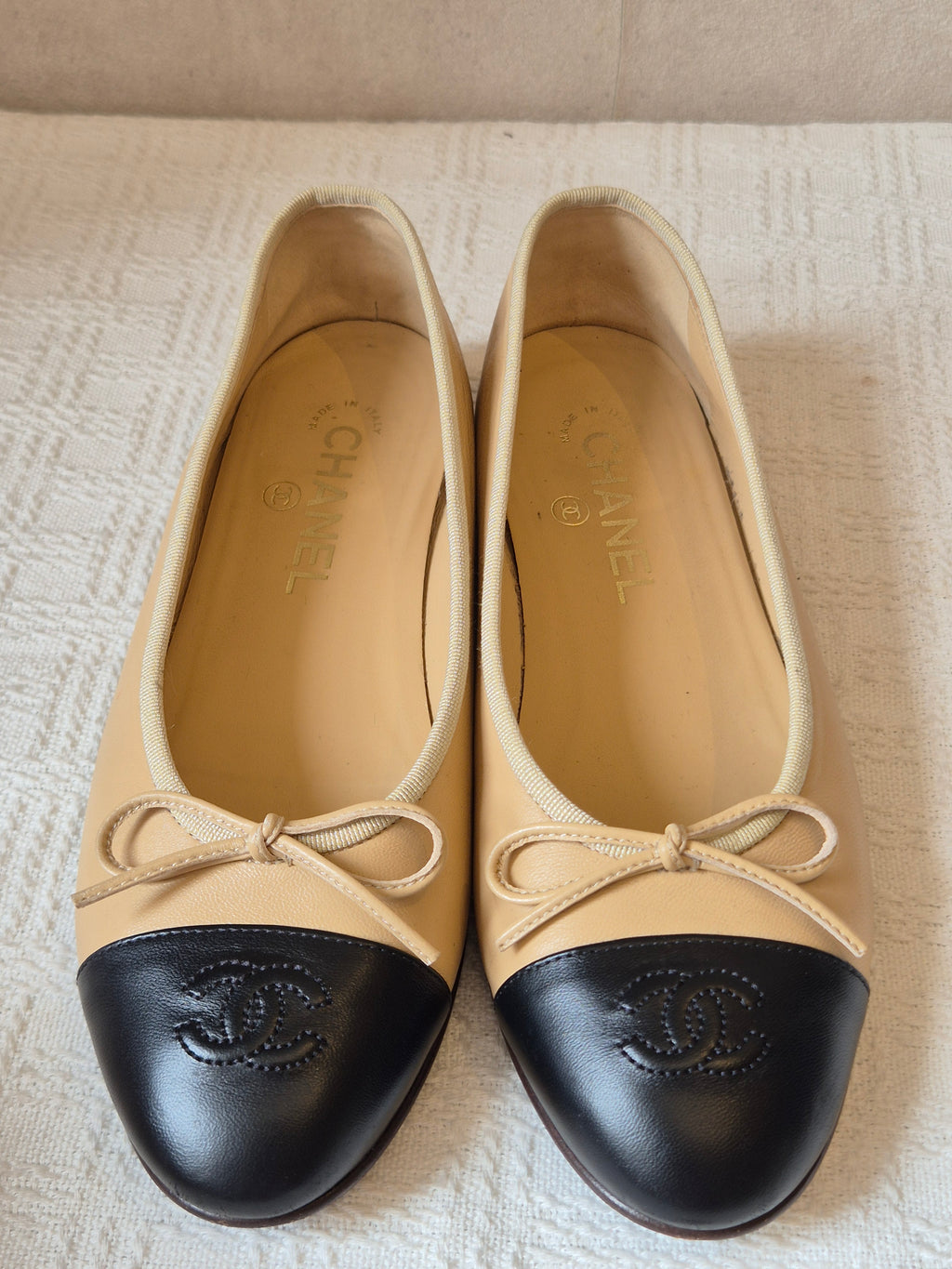 Chanel Ballerina Flat Shoes Beige Black