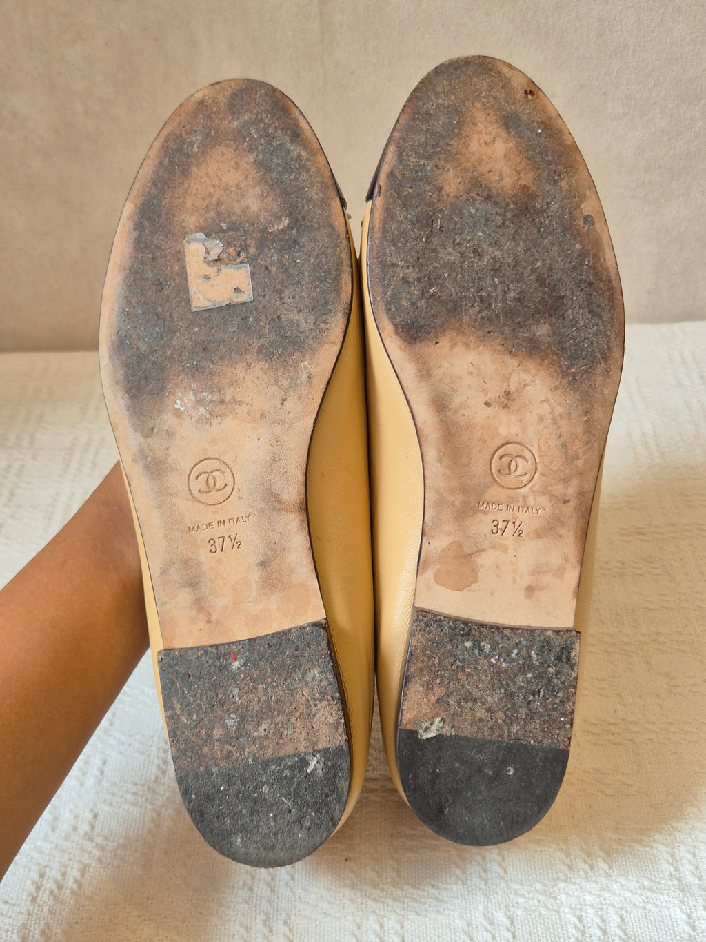 Chanel Ballerina Flat Shoes Beige Black
