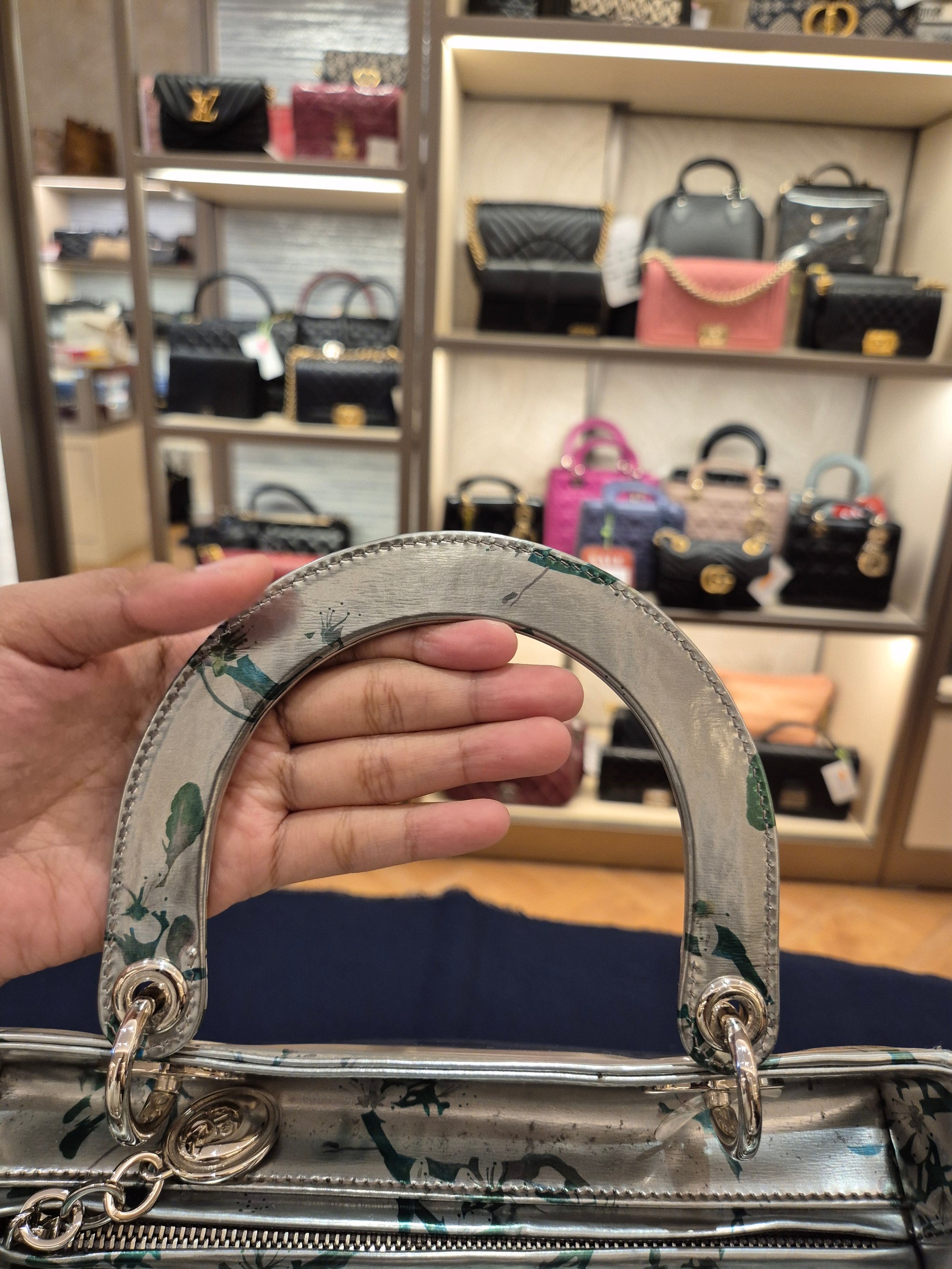 Lady Dior Medium Silver Flower