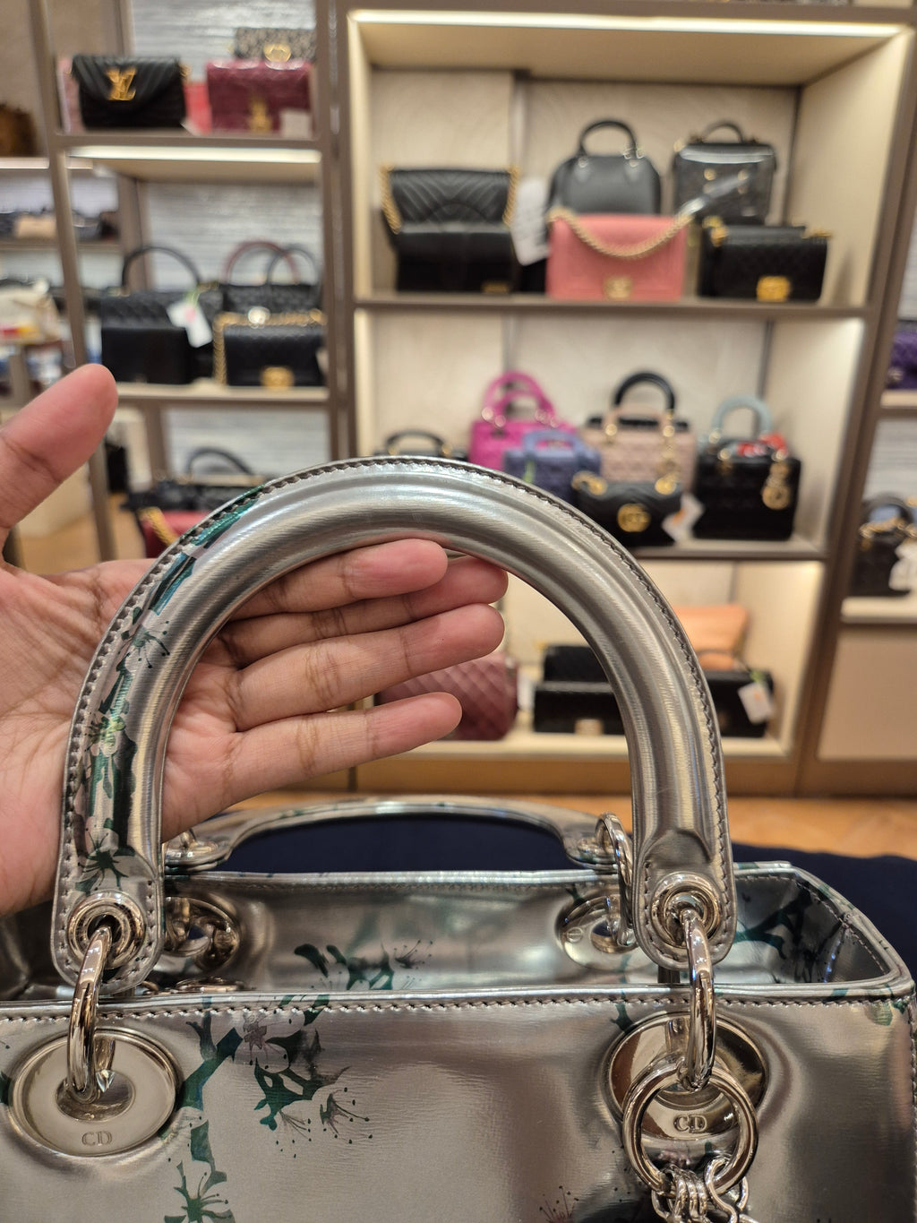 Lady Dior Medium Silver Flower