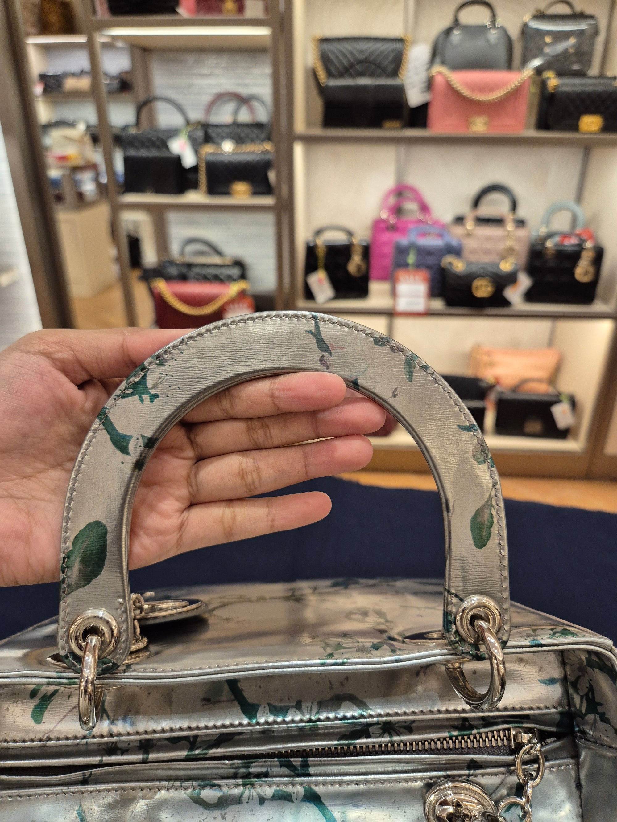Lady Dior Medium Silver Flower