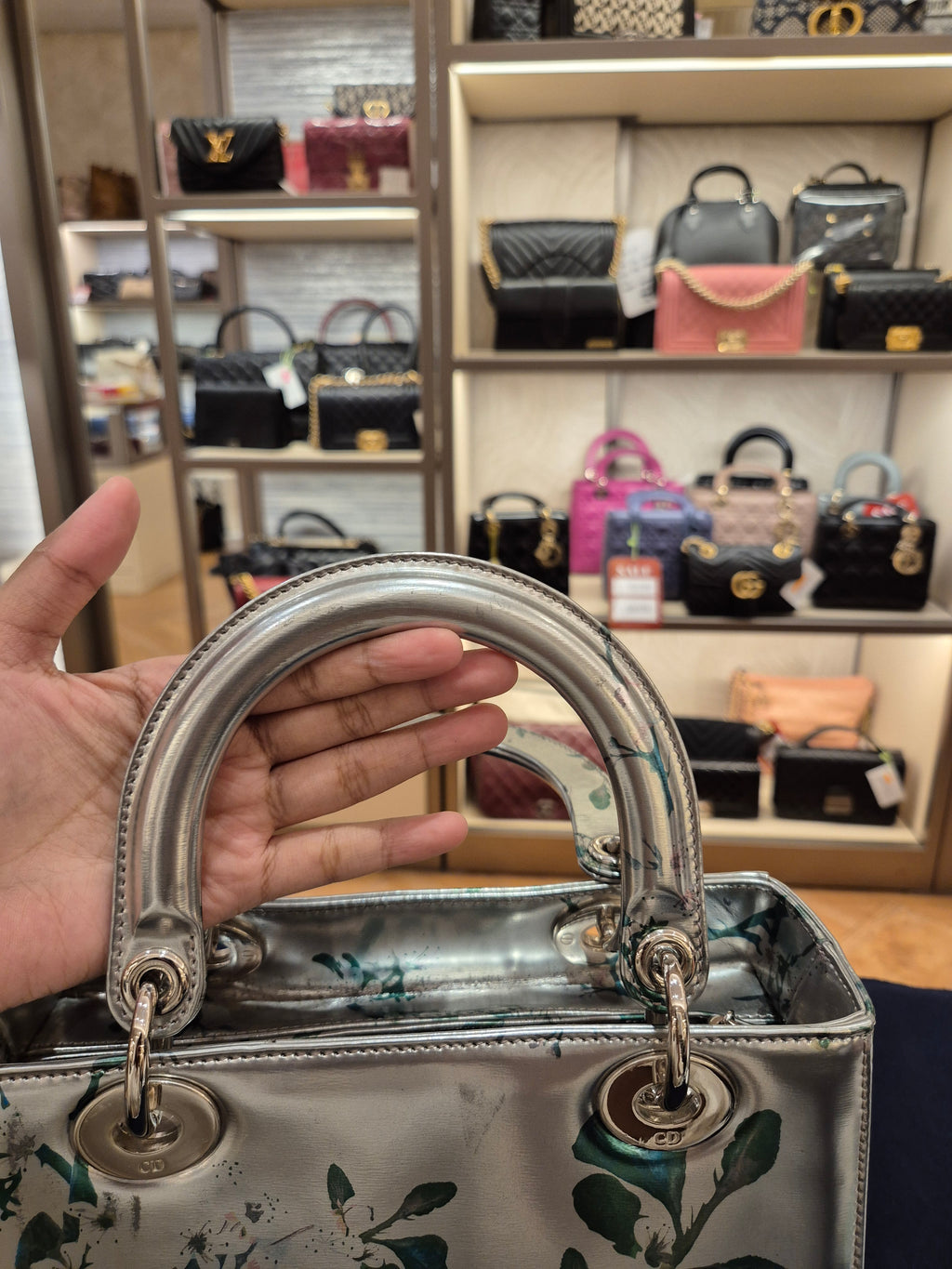 Lady Dior Medium Silver Flower