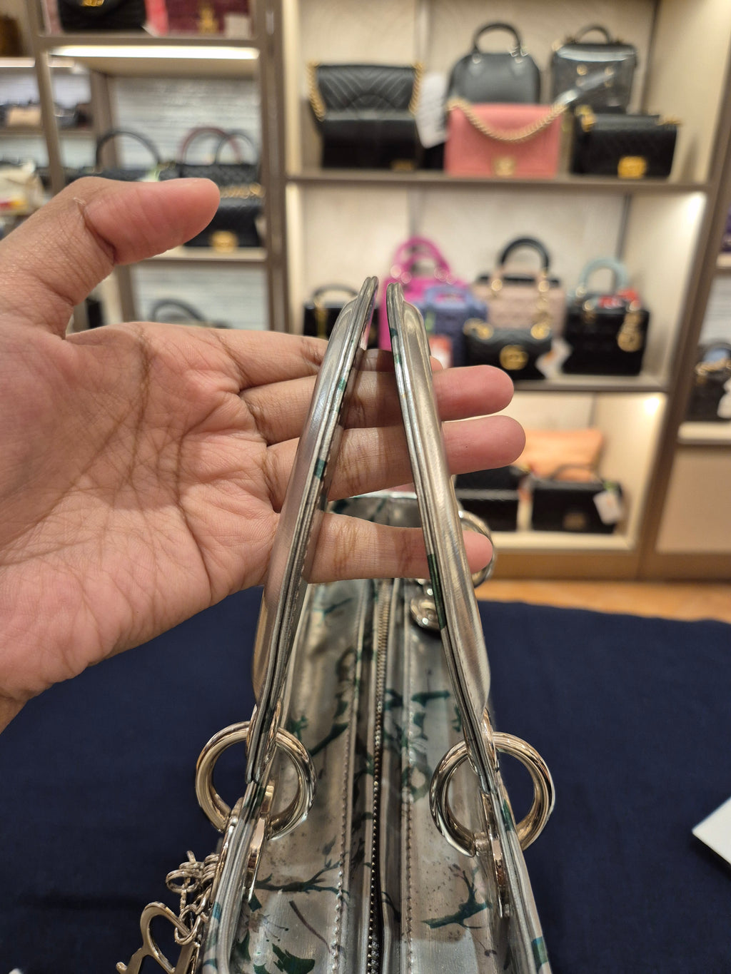 Lady Dior Medium Silver Flower