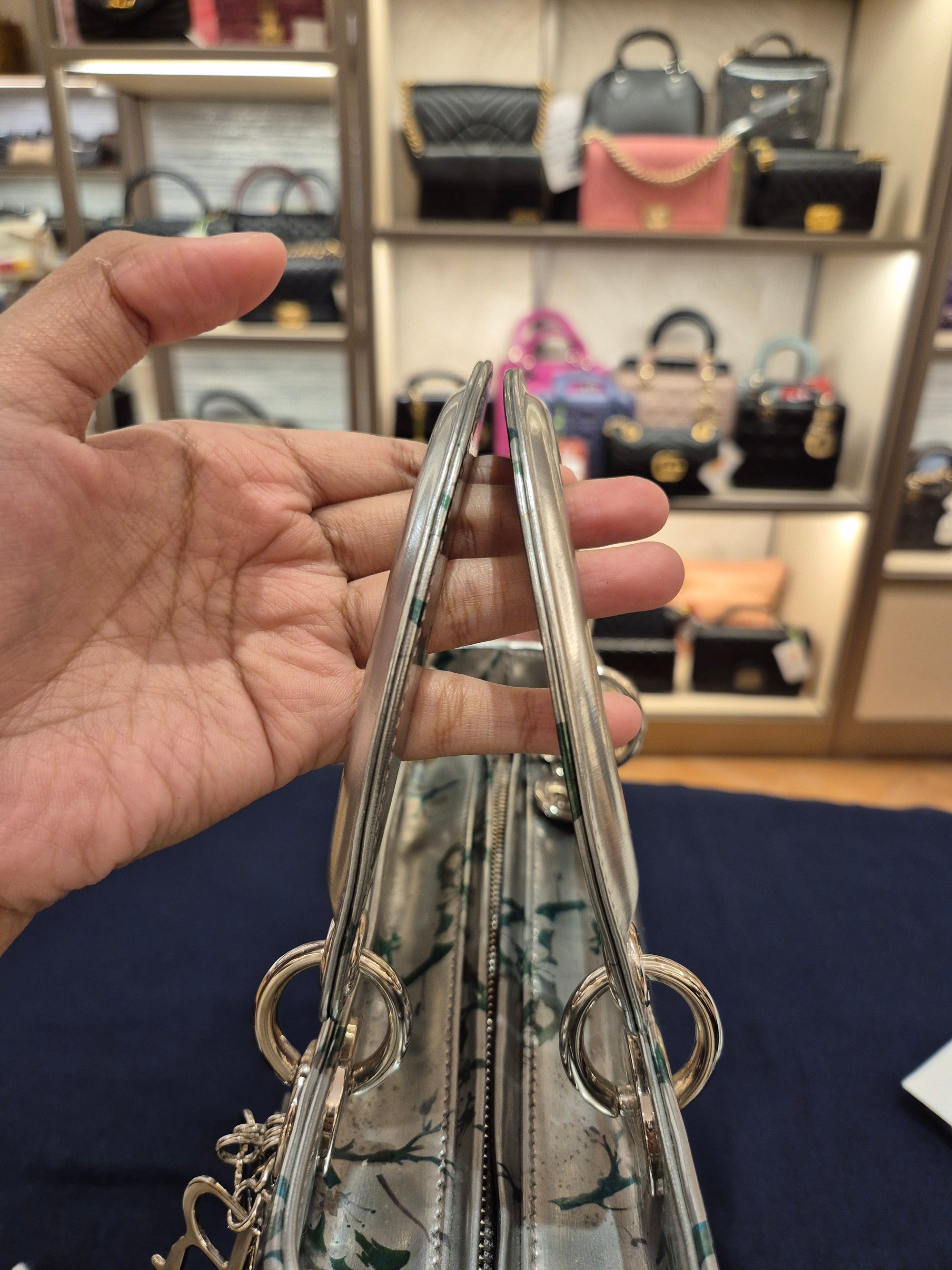 Lady Dior Medium Silver Flower