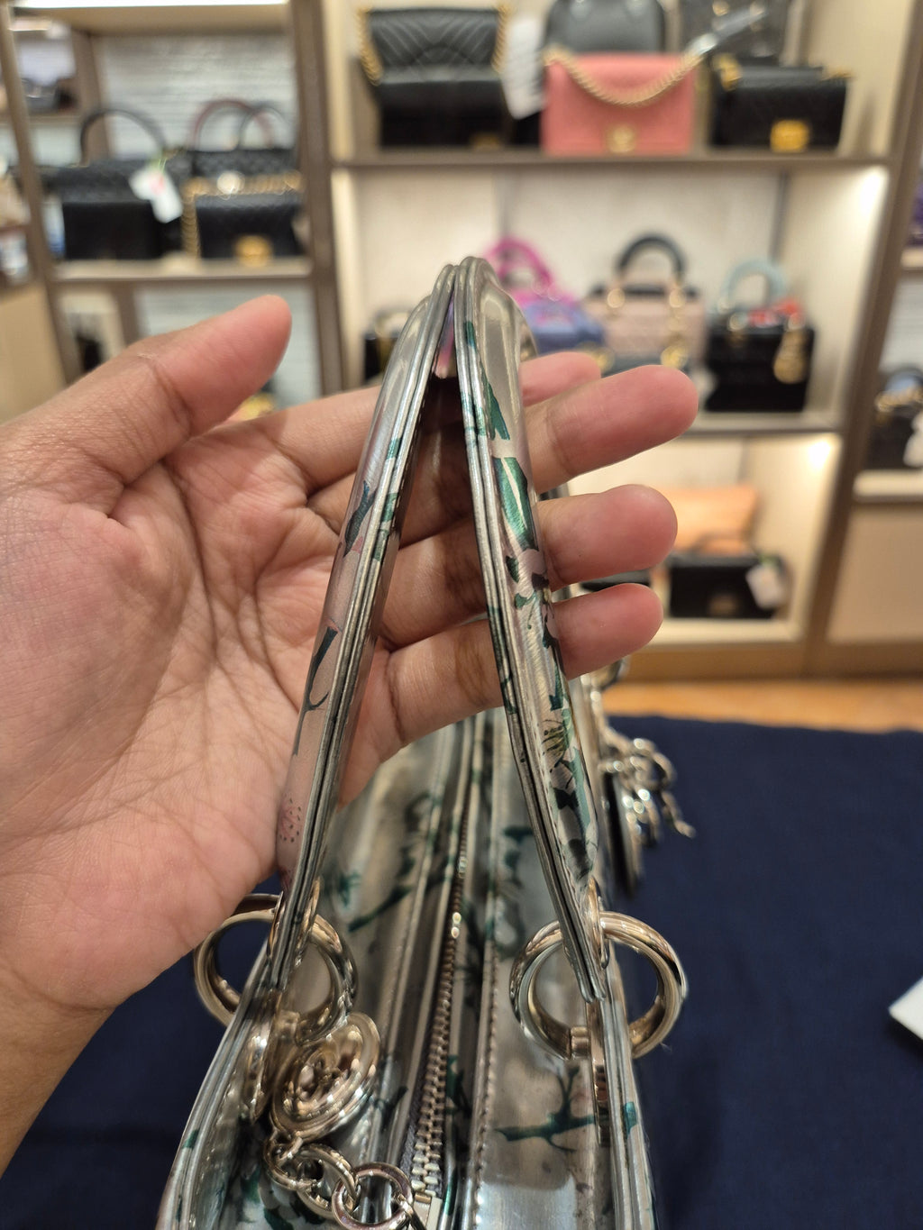 Lady Dior Medium Silver Flower