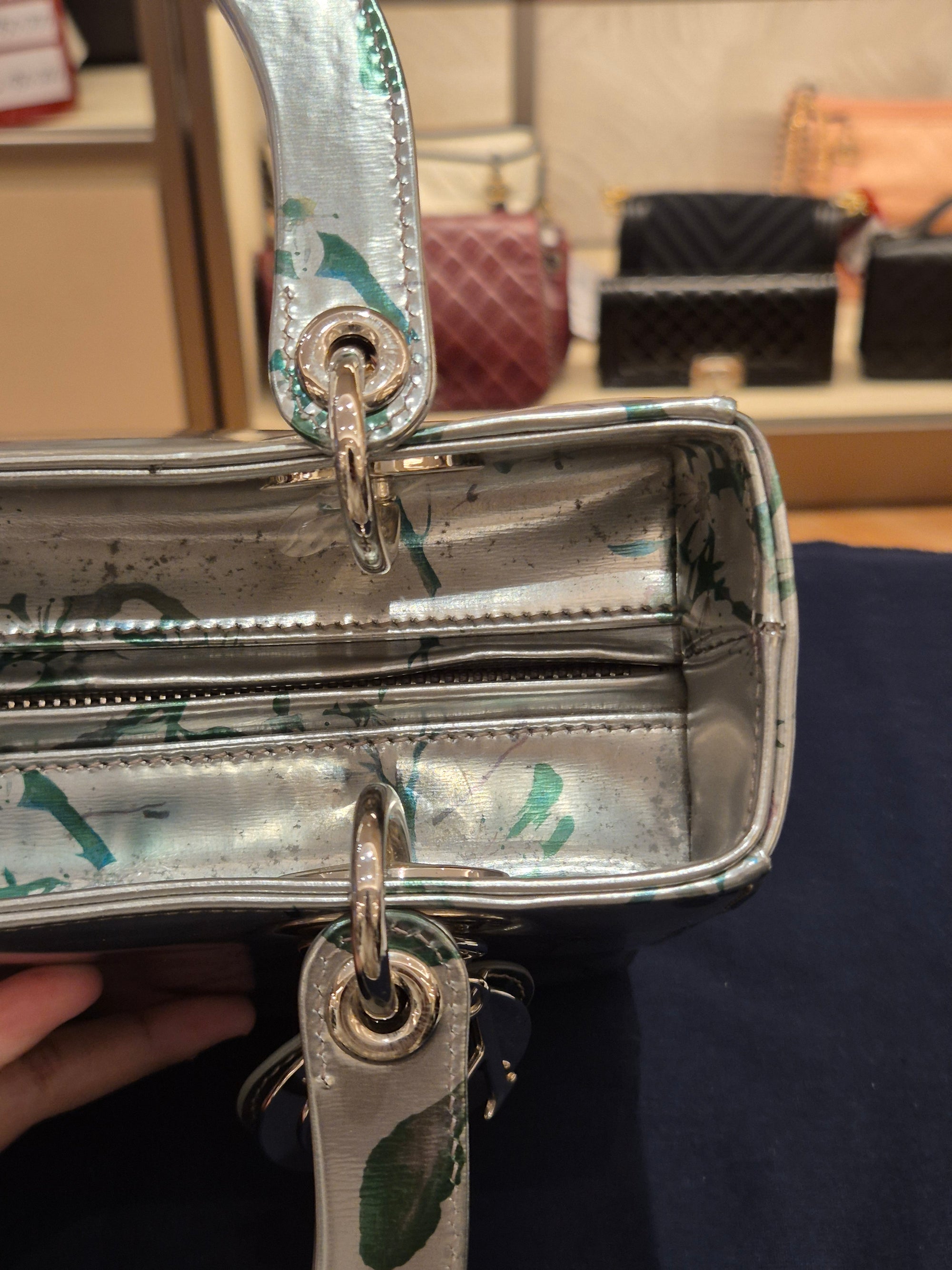 Lady Dior Medium Silver Flower