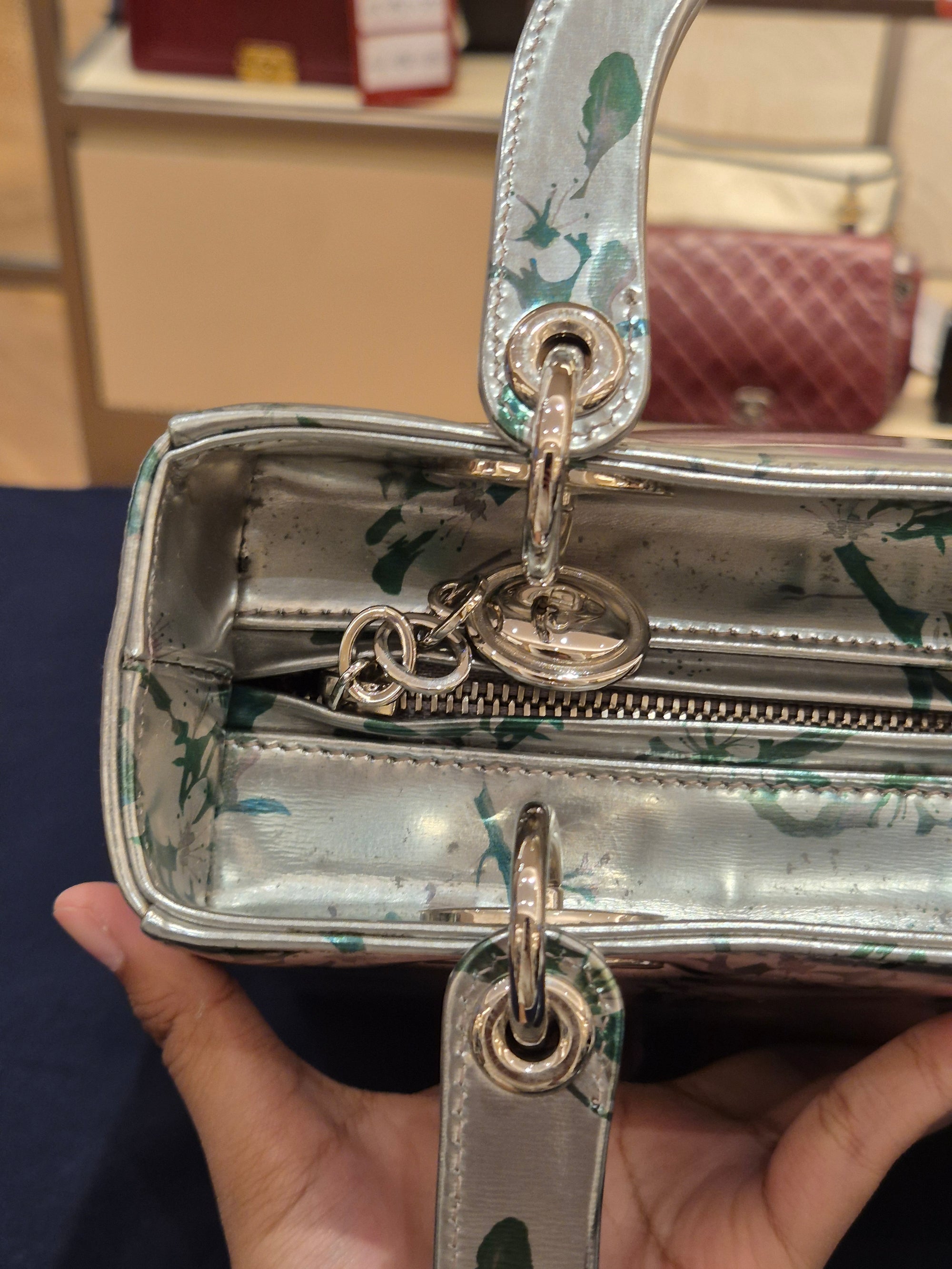 Lady Dior Medium Silver Flower