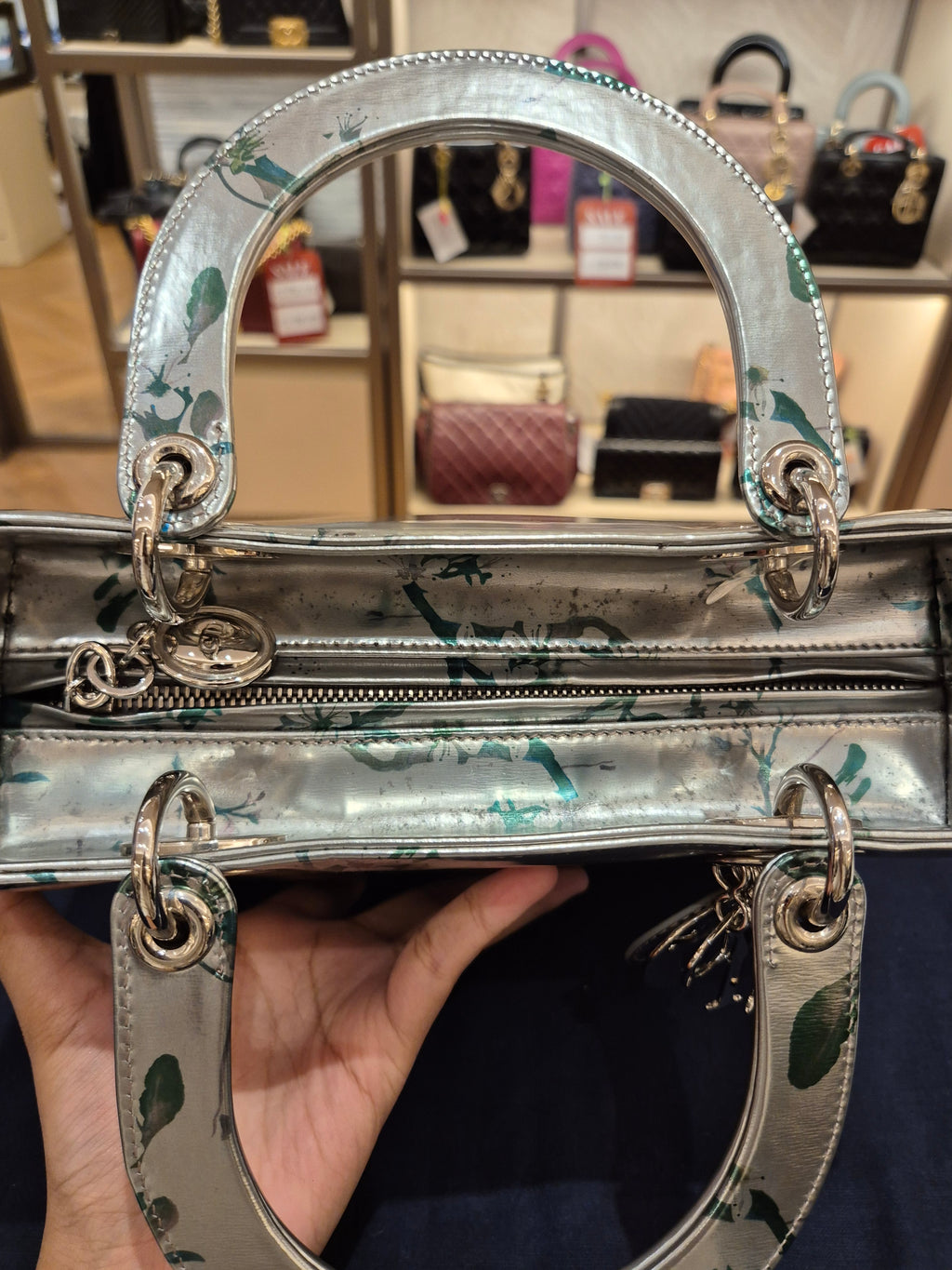 Lady Dior Medium Silver Flower